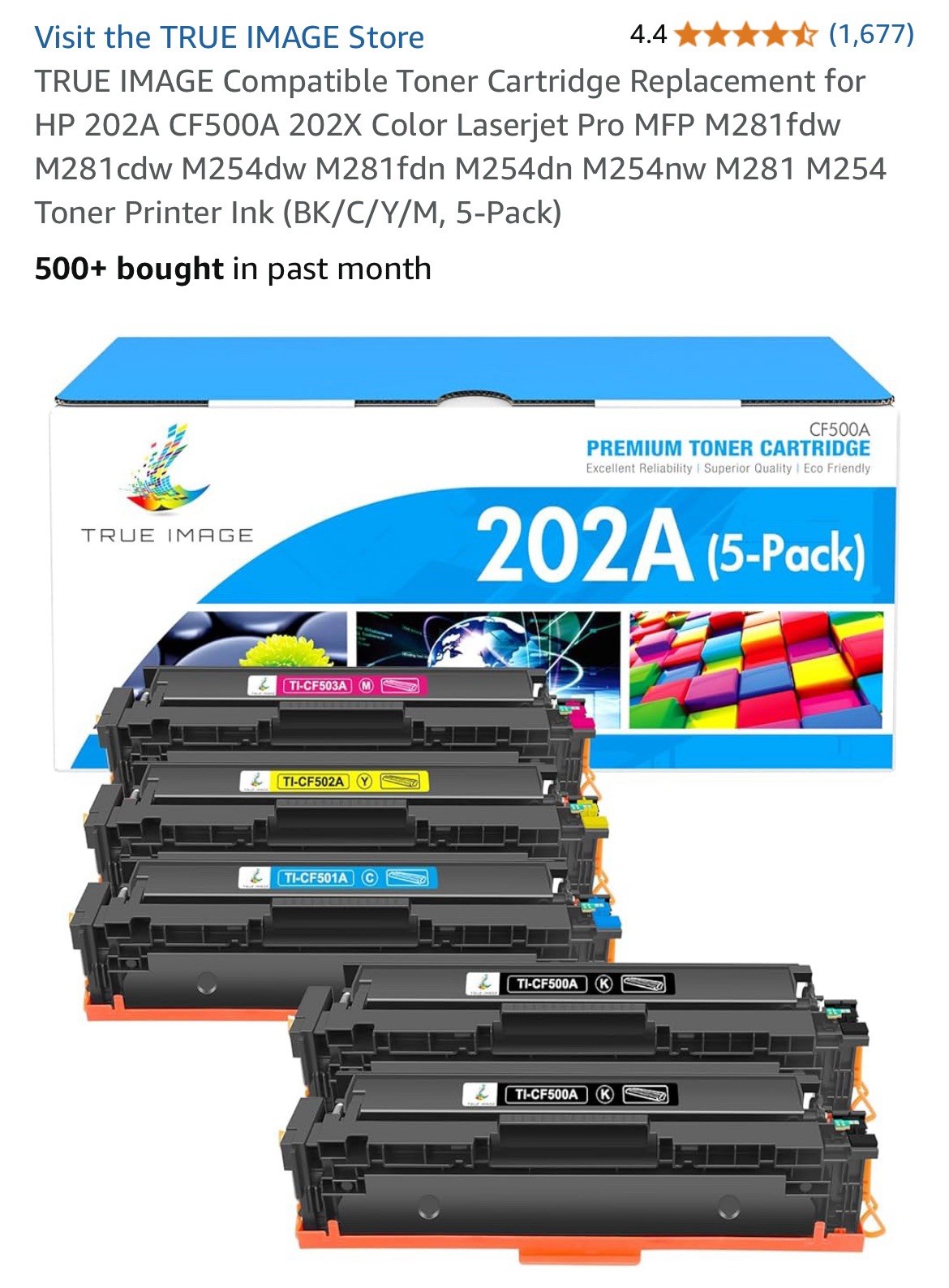 TRUE IMAGE Compatible Toner Cartridge Replacement for HP 202A CF500A 202X - 5 PK