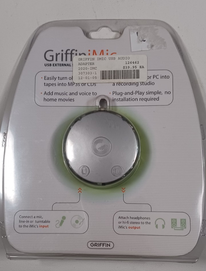 Griffin iMic ~ 2005 USB External Sound Card ~ MAC or PC ~ T3041LL/A NEW SEALED