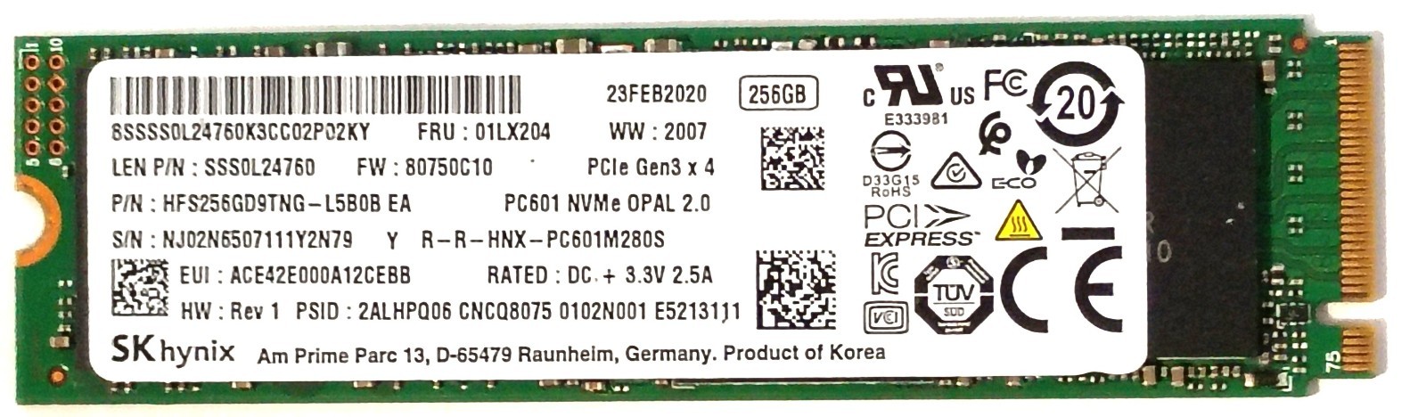HFS256GD9TNG SK Hynix PC601 256GB M.2 NVMe HFS256GD9TNG-L5B0B Solid State Drive