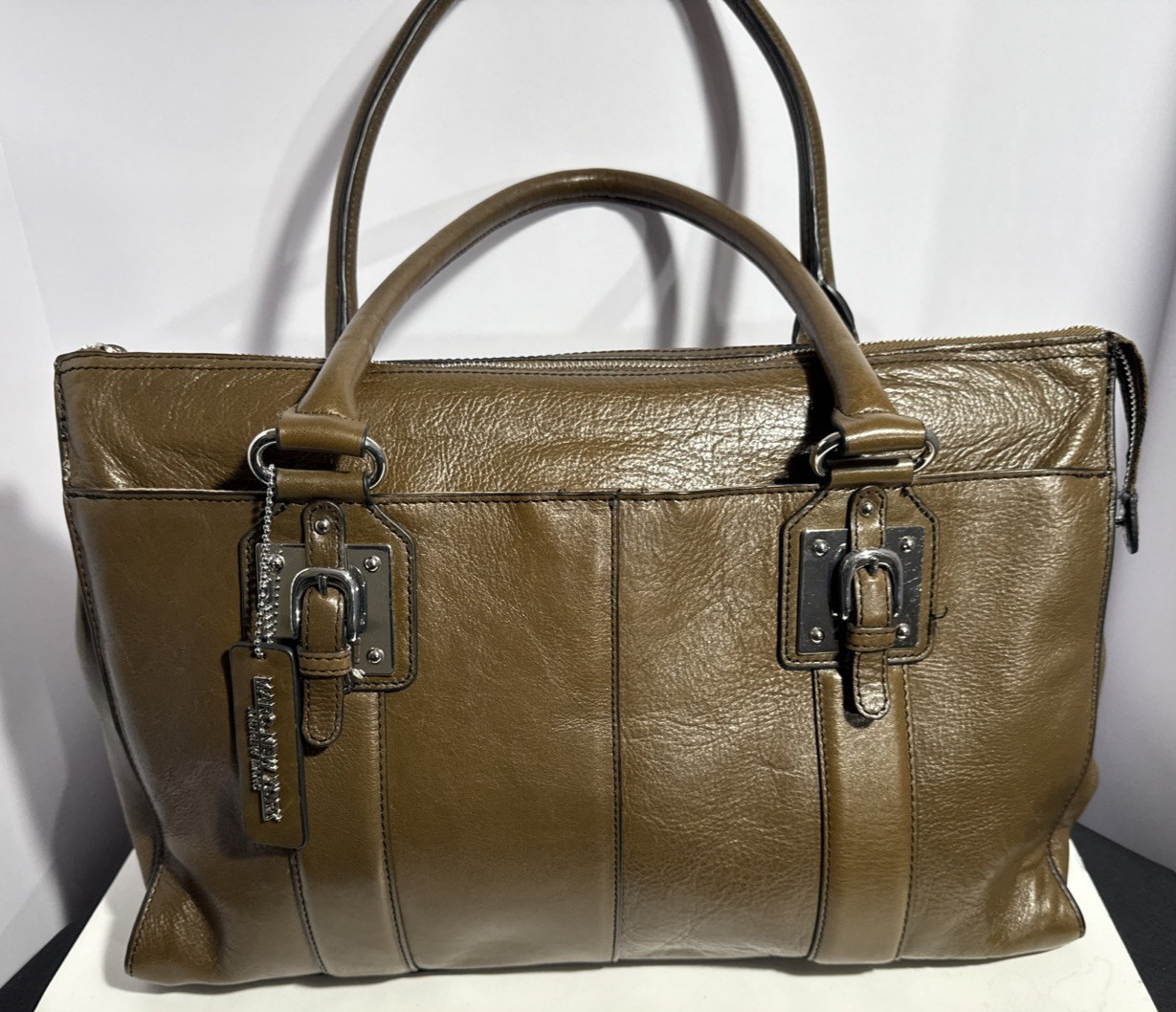 Andrew Marc New York Laptop Bag Brown Leather Messenger Briefcase Work Travel