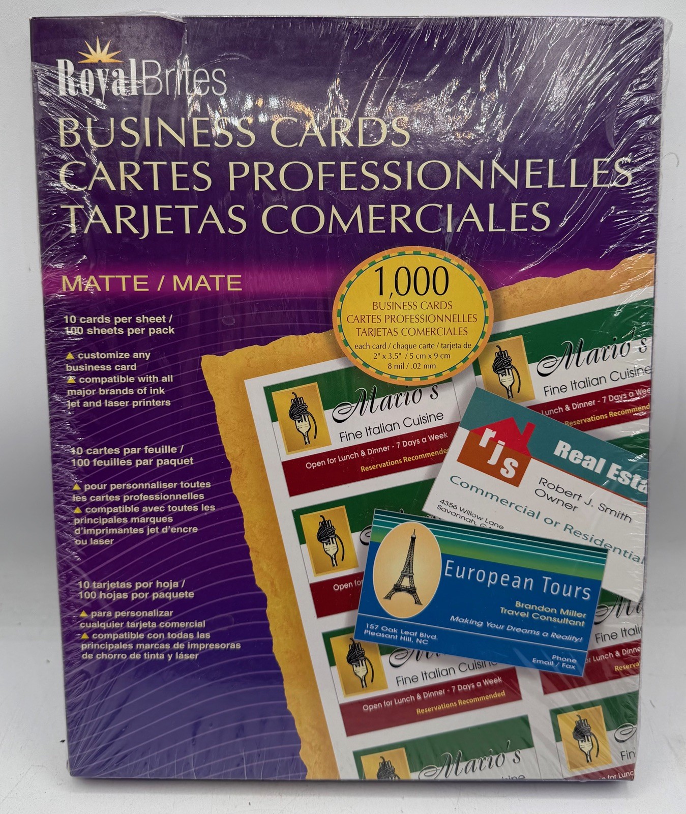 Royal Brites 1000 Matte Printable Business Cards White Inkjet Laser NOS Sealed