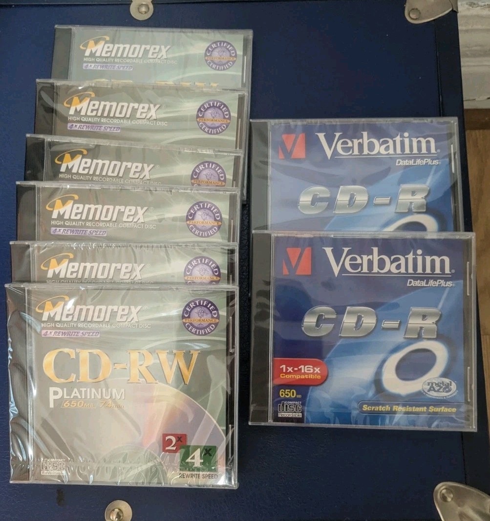 Memorex CD-RW Platinum 4x Rewrite Speed & Verbatim CD-R 1x-16x SEALED Lot Of 8