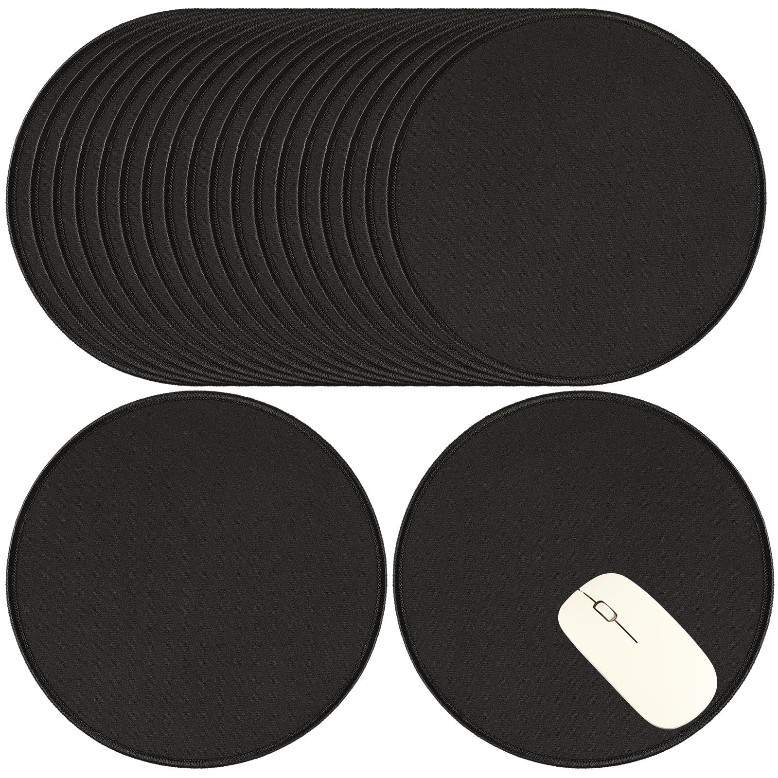 Xuhal 20 Pieces Round Mouse Pad With Stitched Edges Black Mice Mat Bulk With Non