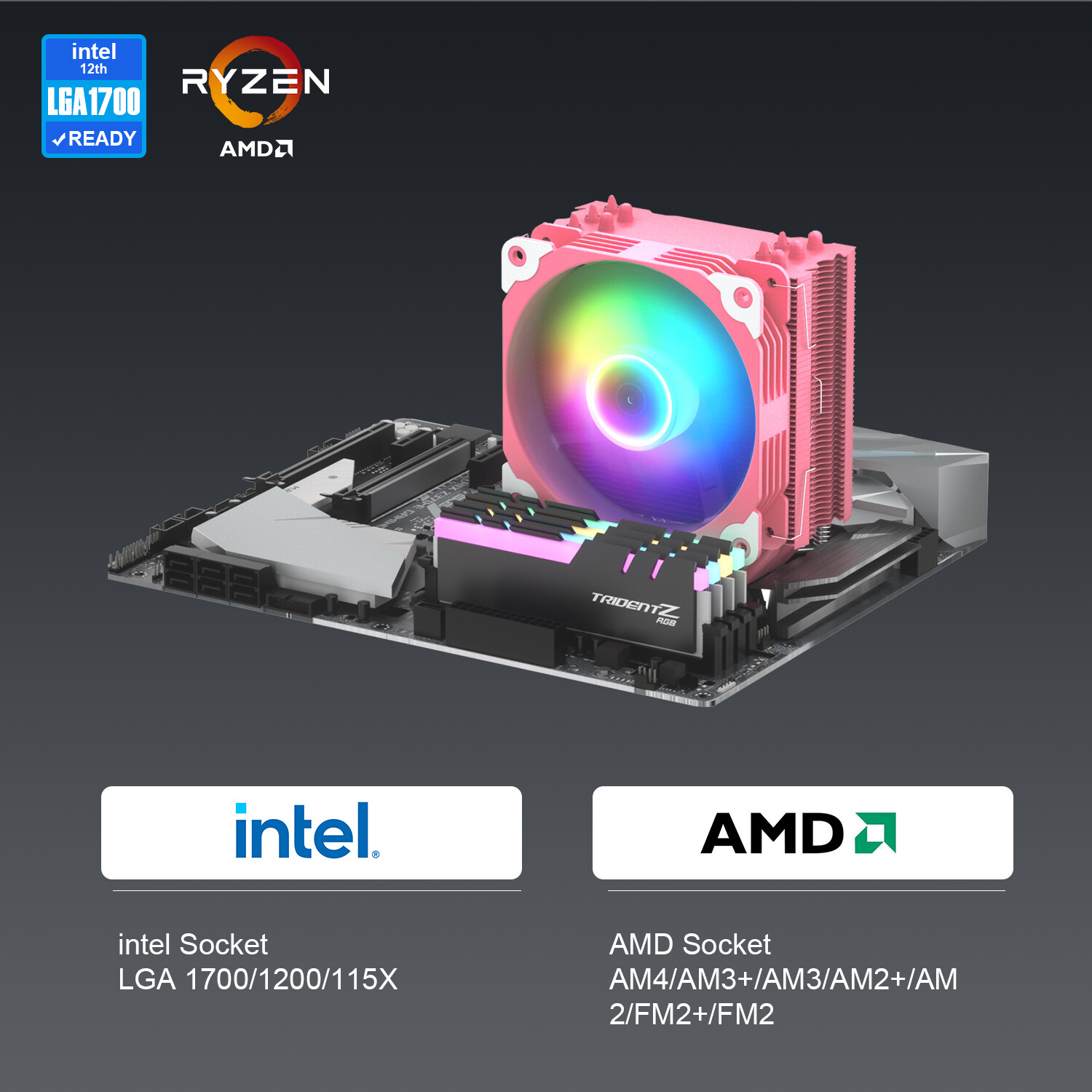 Vetroo V5 Pink CPU Air Cooler w/ 5 Heat Pipes 120mm PWM ARGB Fan AM4 LGA 1700