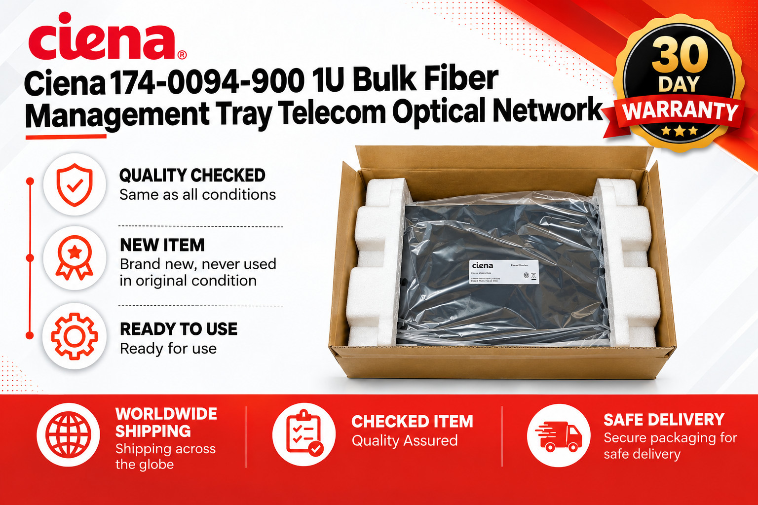 Ciena 174-0094-900 1U Bulk Fiber Management Tray Telecom Optical Network