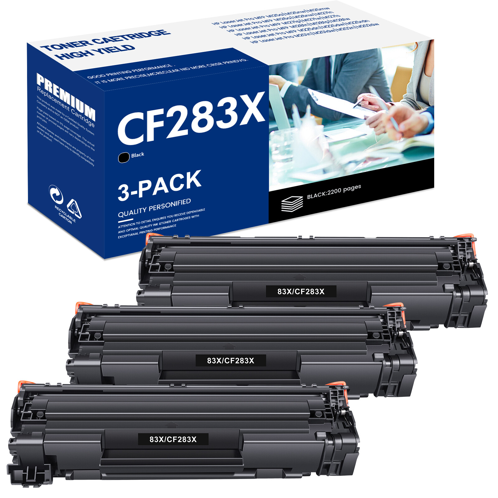 1-4PK CF283X Black Toner For HP 83X Toner LaserJet Pro MFP M225dn M201n M201dw