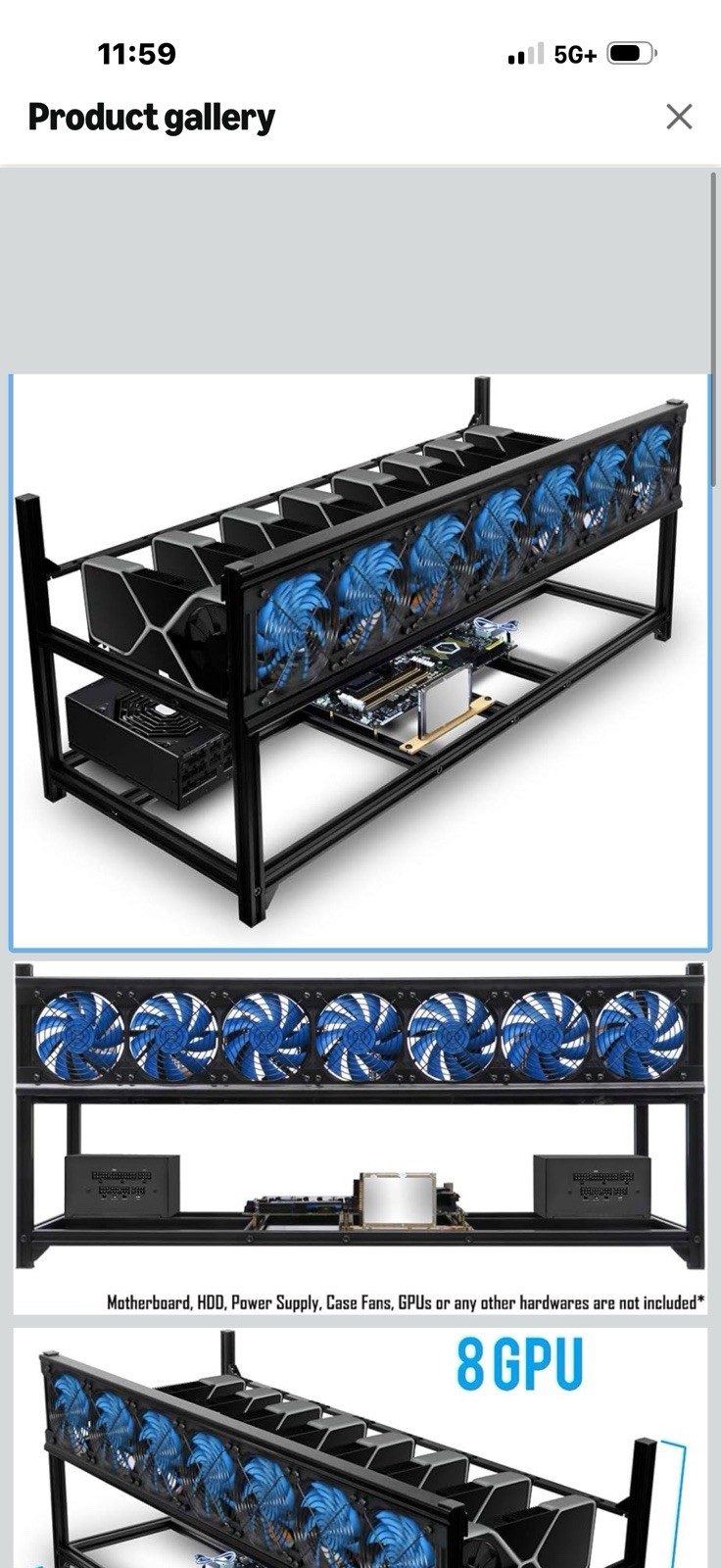 Kingwin KC-8GPU Open Air Stackable Black Aluminum Mining Case — $75.99 on Amazon