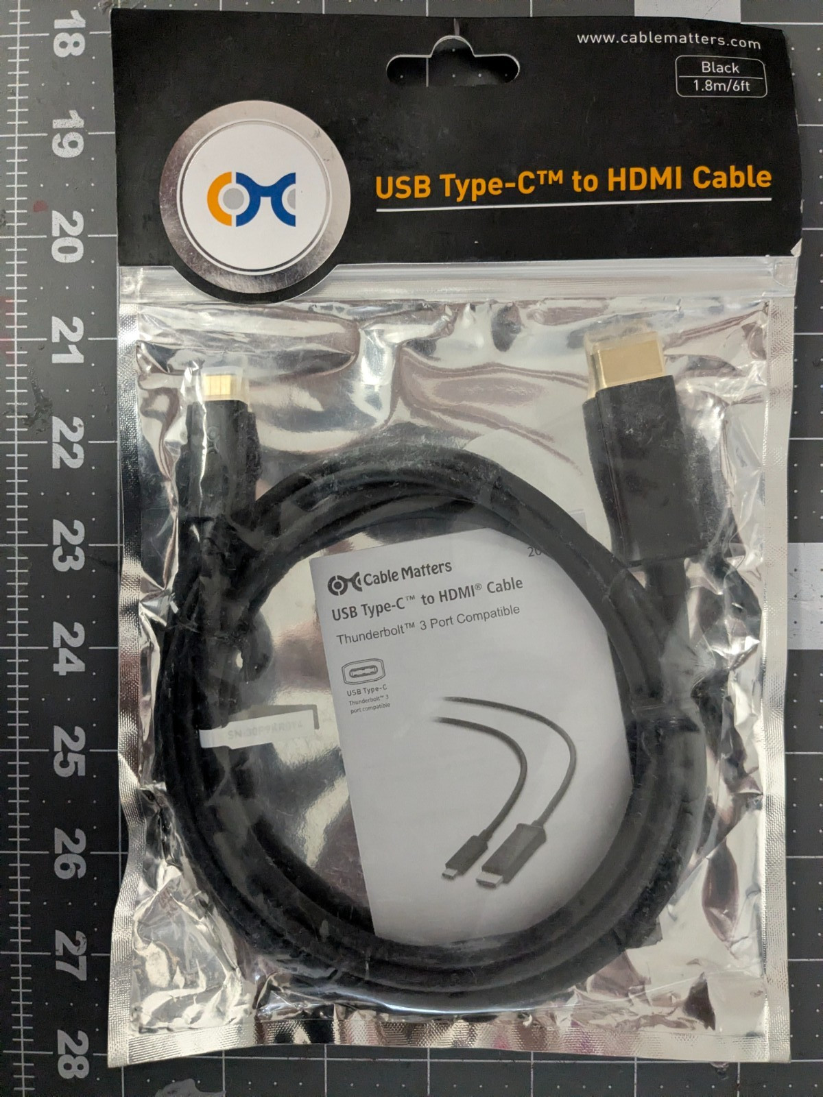 USB C to HDMI Cable  - Cable Matters, 6ft, Black - Tunderbolt 3 - 4K Ready