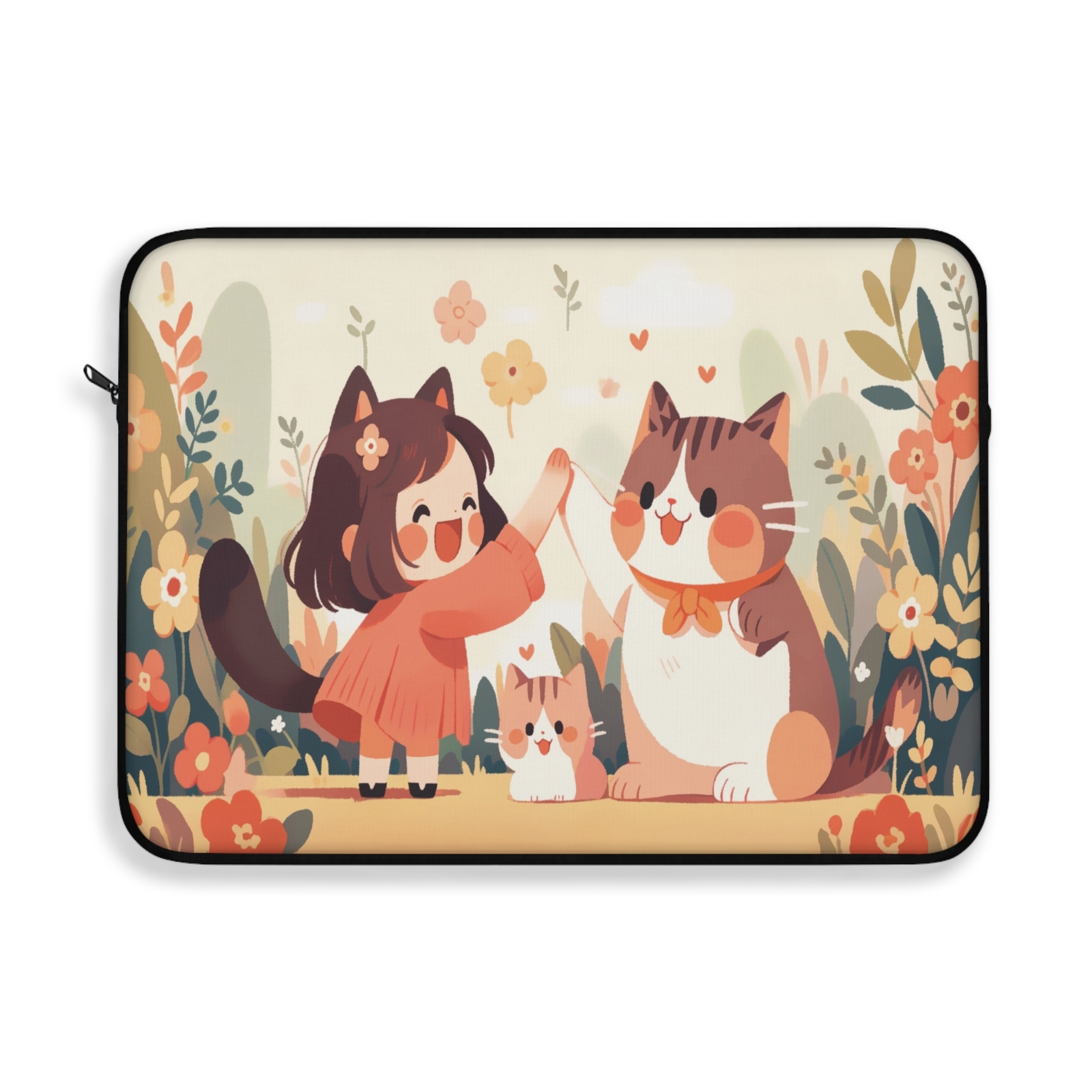 Kawaii Girl & Cat Laptop Sleeve 13" 15", Cute Laptop Sleeve MacBook Sleeve