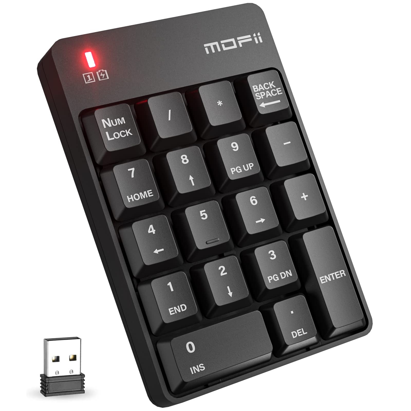 Number Pad - Black Wireless 2.4G Numeric Keypad Silent 19 Keys USB Keypads, P...