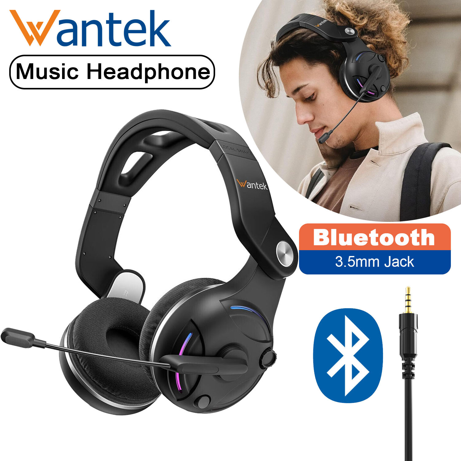 Wantek Bluetooth Headset with Microphone Noise Cancelling Wireless Headphone