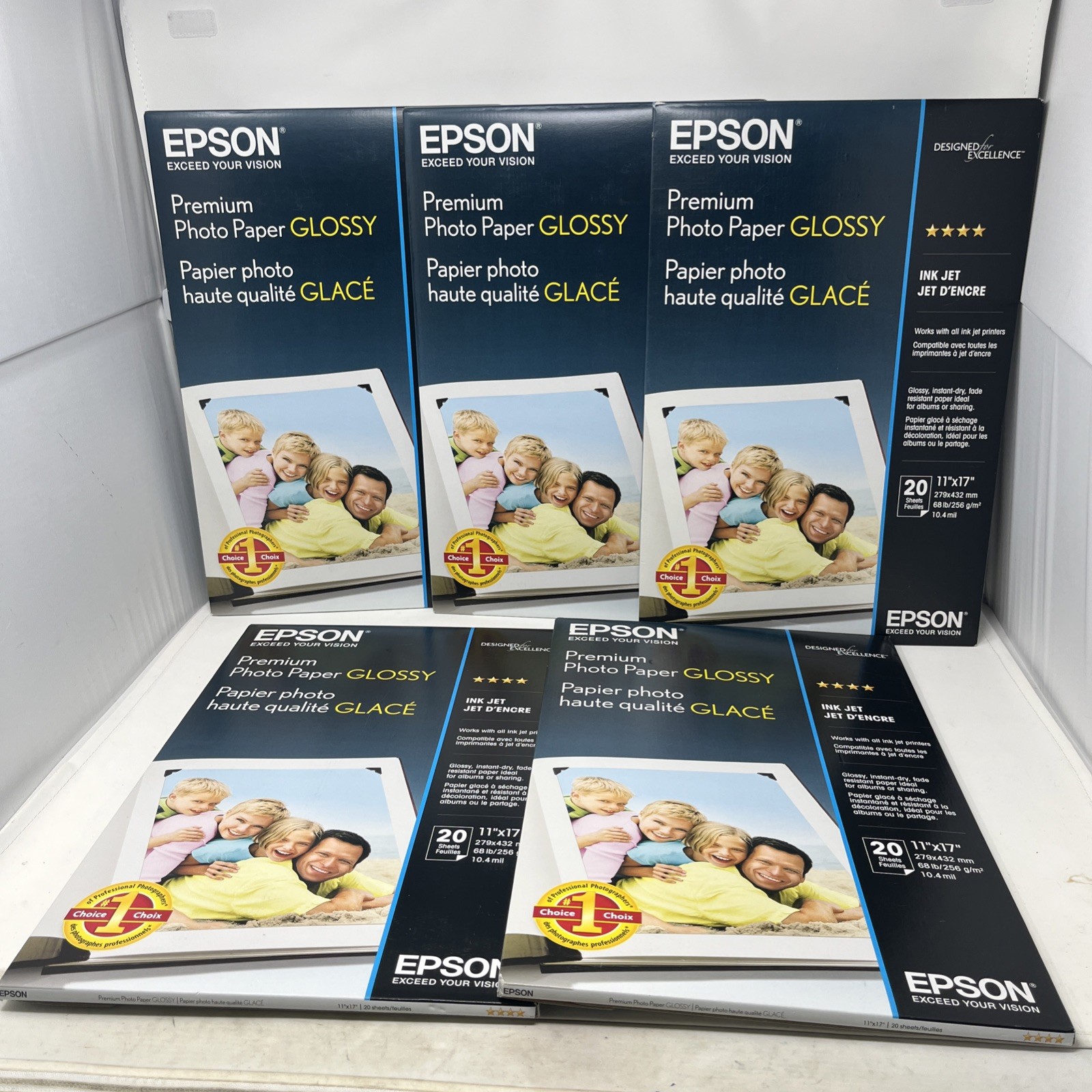 Lot of 5 Epson Premium Photo Paper Glossy 11 x 17 in 68 lb 20 Sheets S041290