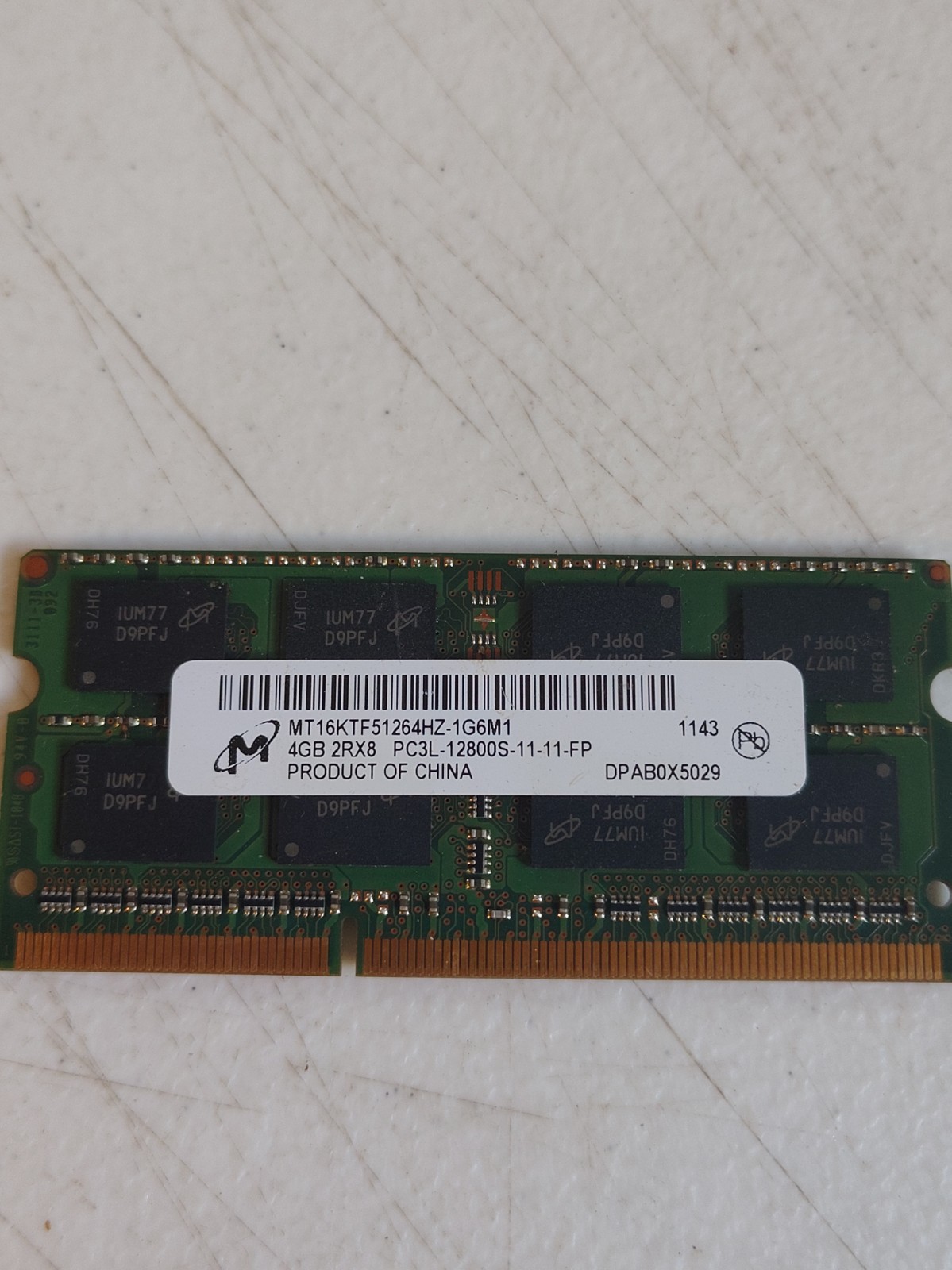 Micron MT16JTF51264HZ-1G4M1 4GB 2RX8  PC3-10600S-9-11-FP, 204 Laptop memory
