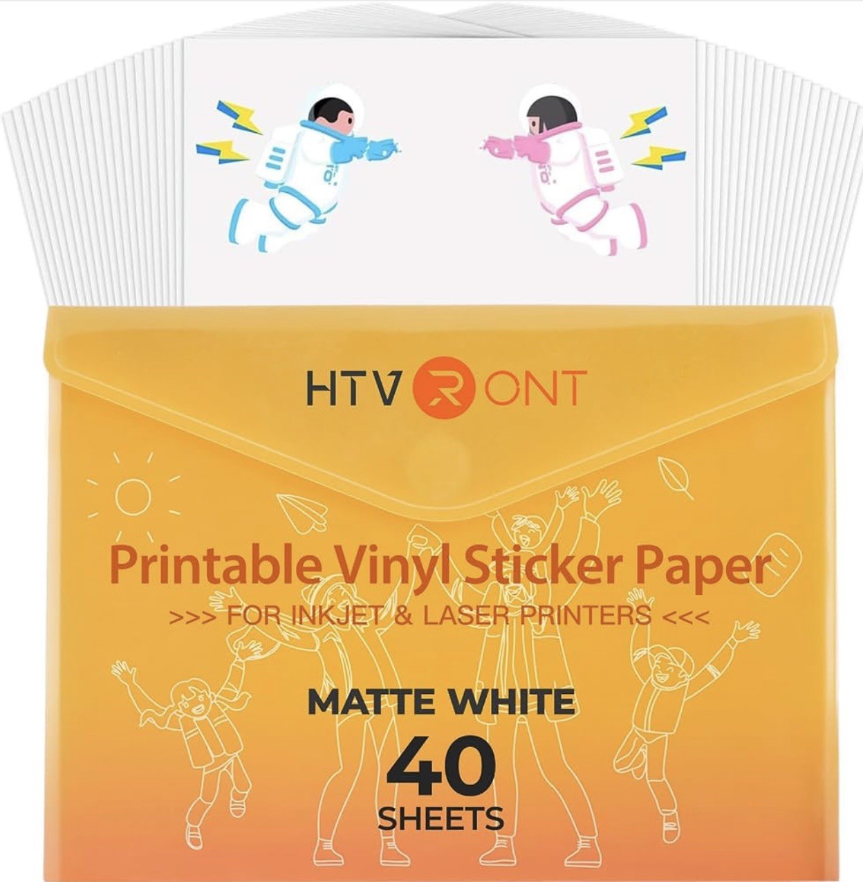 HTVRONT Printable Vinyl Sticker Paper, 40 Sheets, Matte White, 8.5"x11"