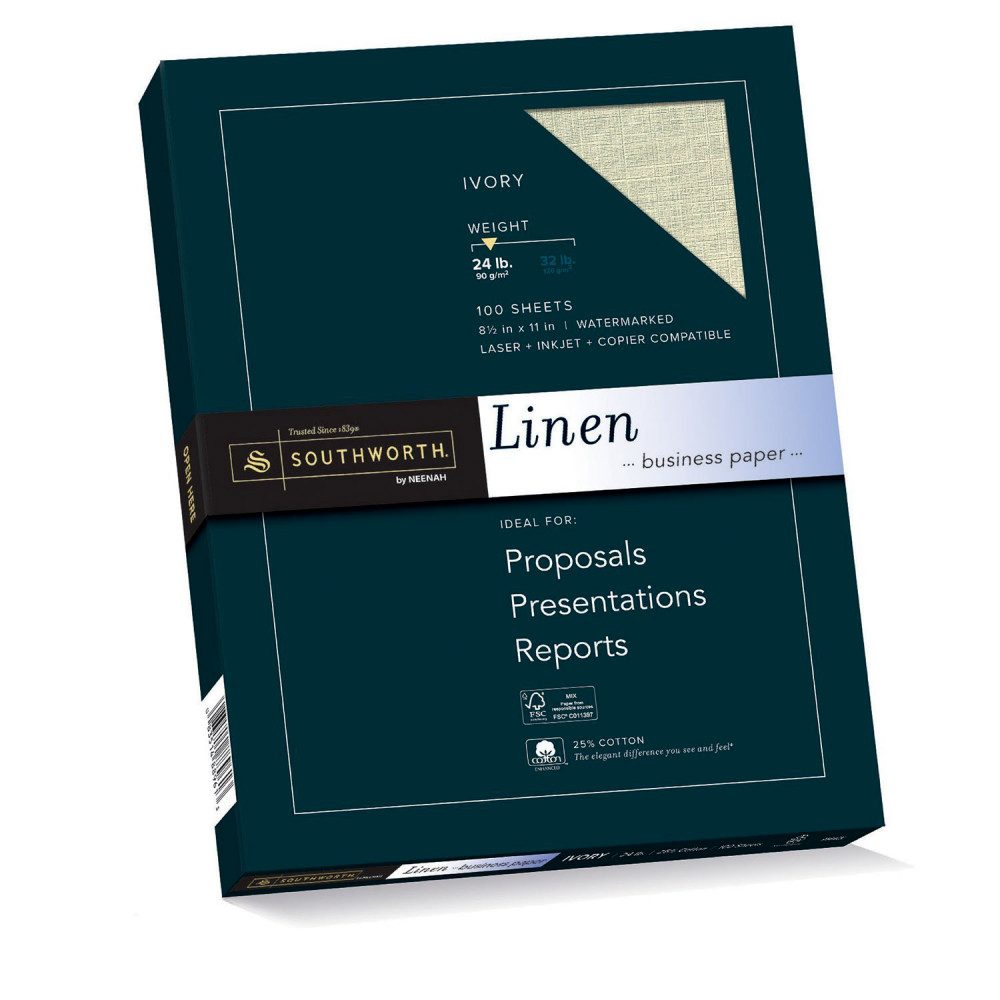 Southworth 25% Cotton Printer Business Paper, 8.5” x 11", 24lb, Linen Finish New