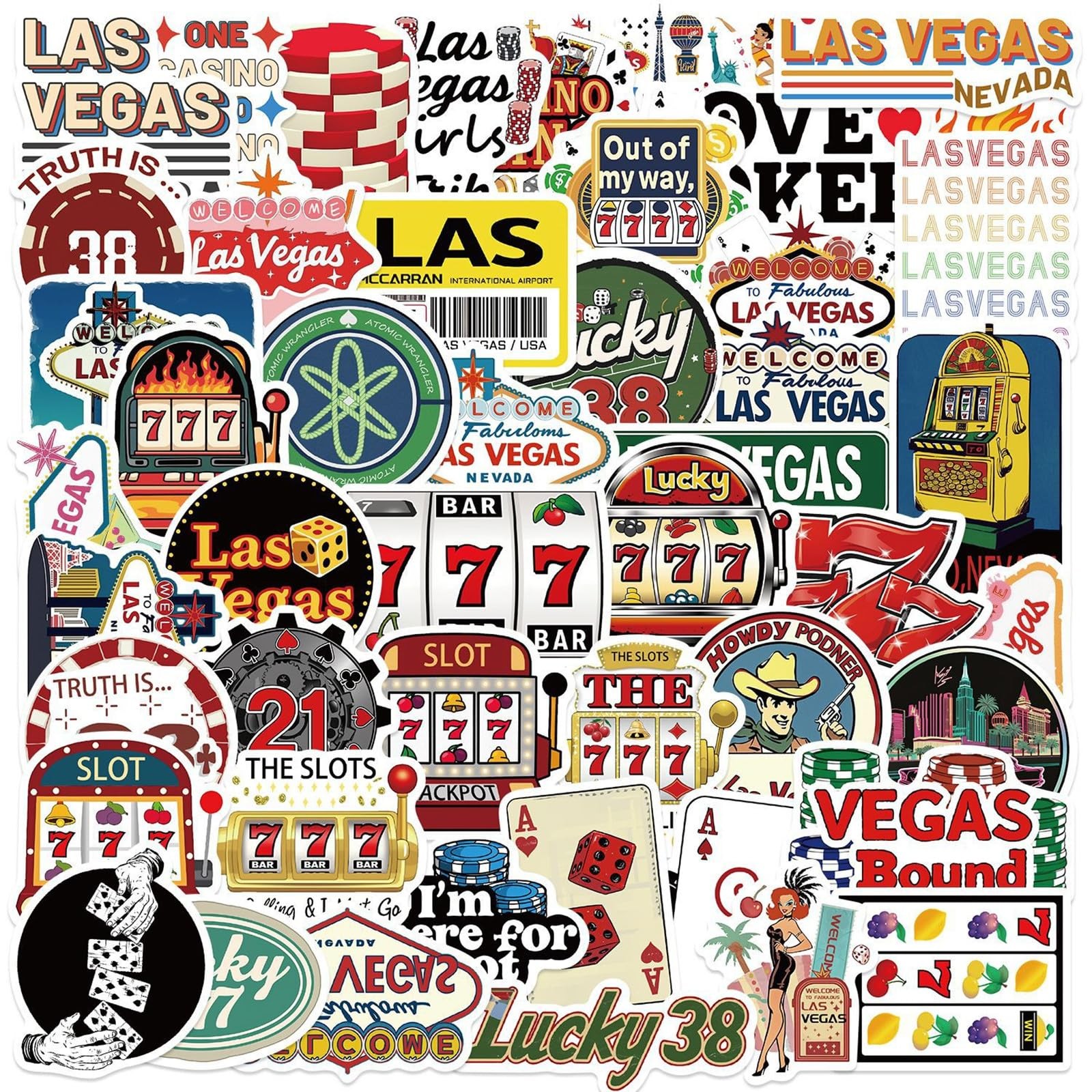 50Pcs Las Vegas Stickers, Cute Nevada City 1.18-3.5 inch,