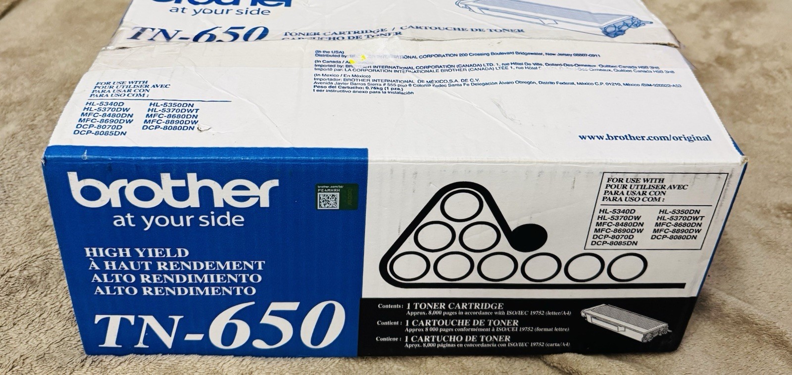 Brother TN-650 Genuine Toner Cartridge Brother TN650 -New, Open Box