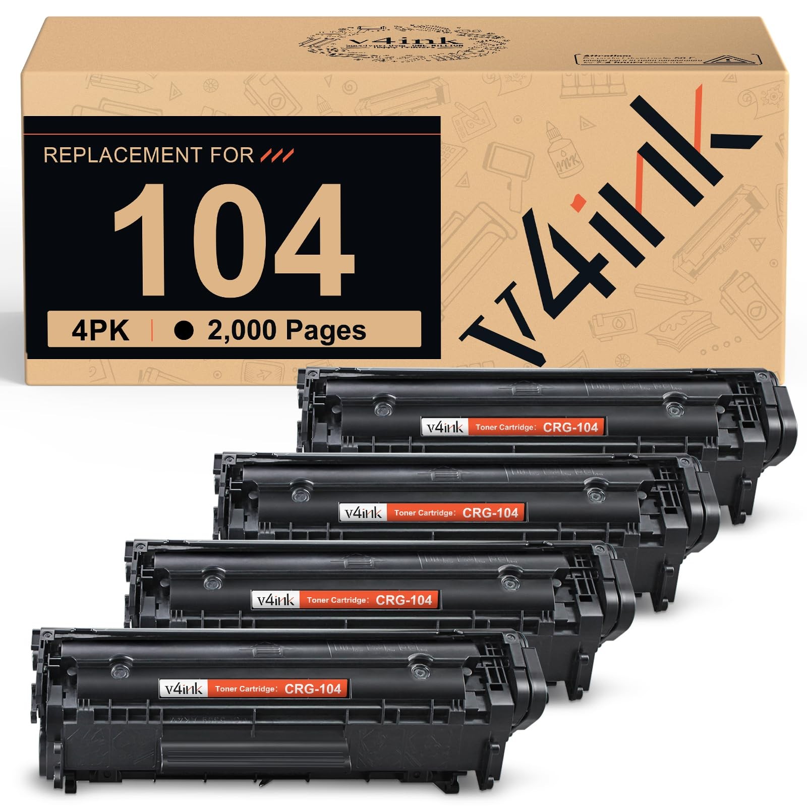 v4ink Canon 104 Toner Cartridge Black 4-Pack