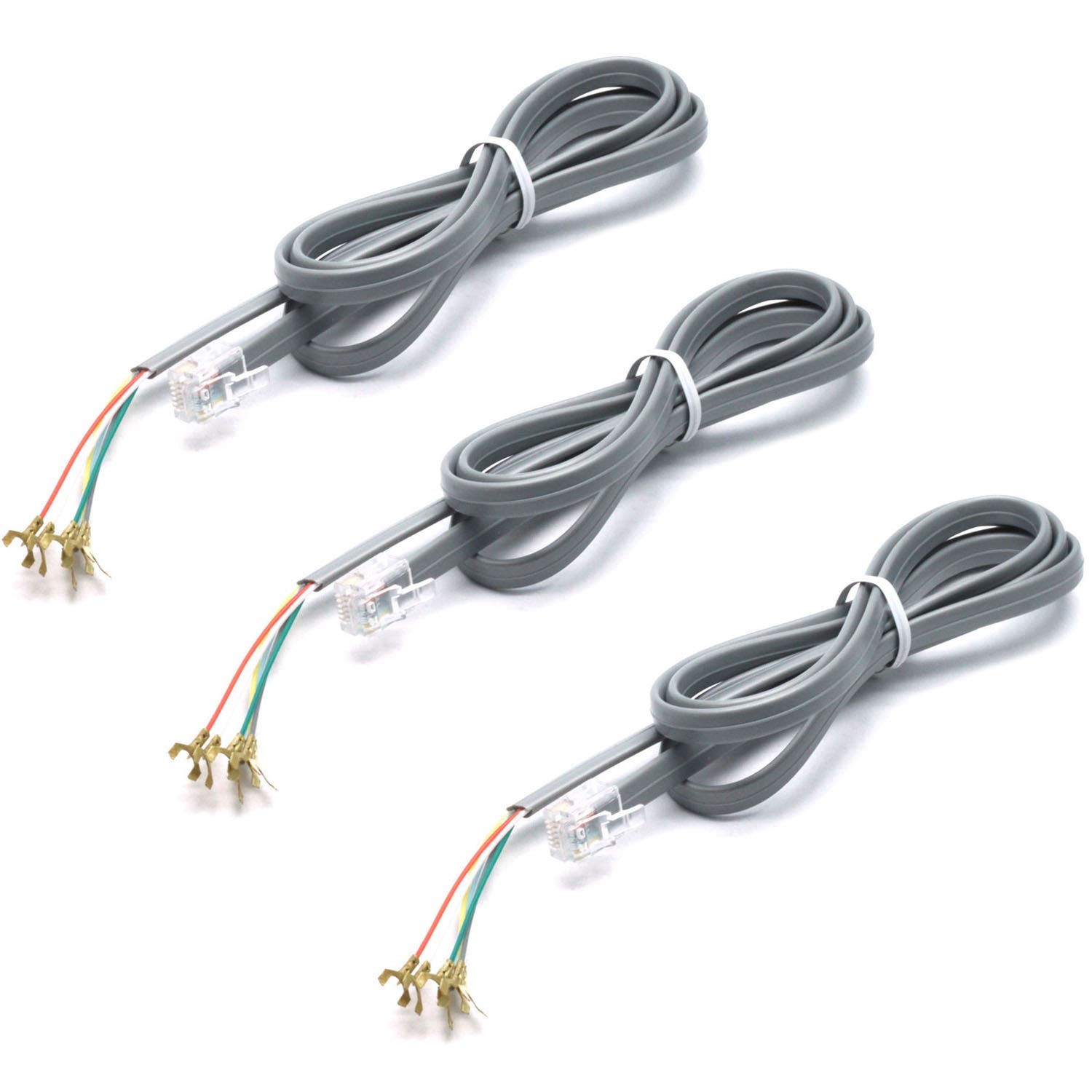 Grey RJ11 Phone Line Cord 3.3 ft 3-Pack, Braided, 2x RJ11 Ends