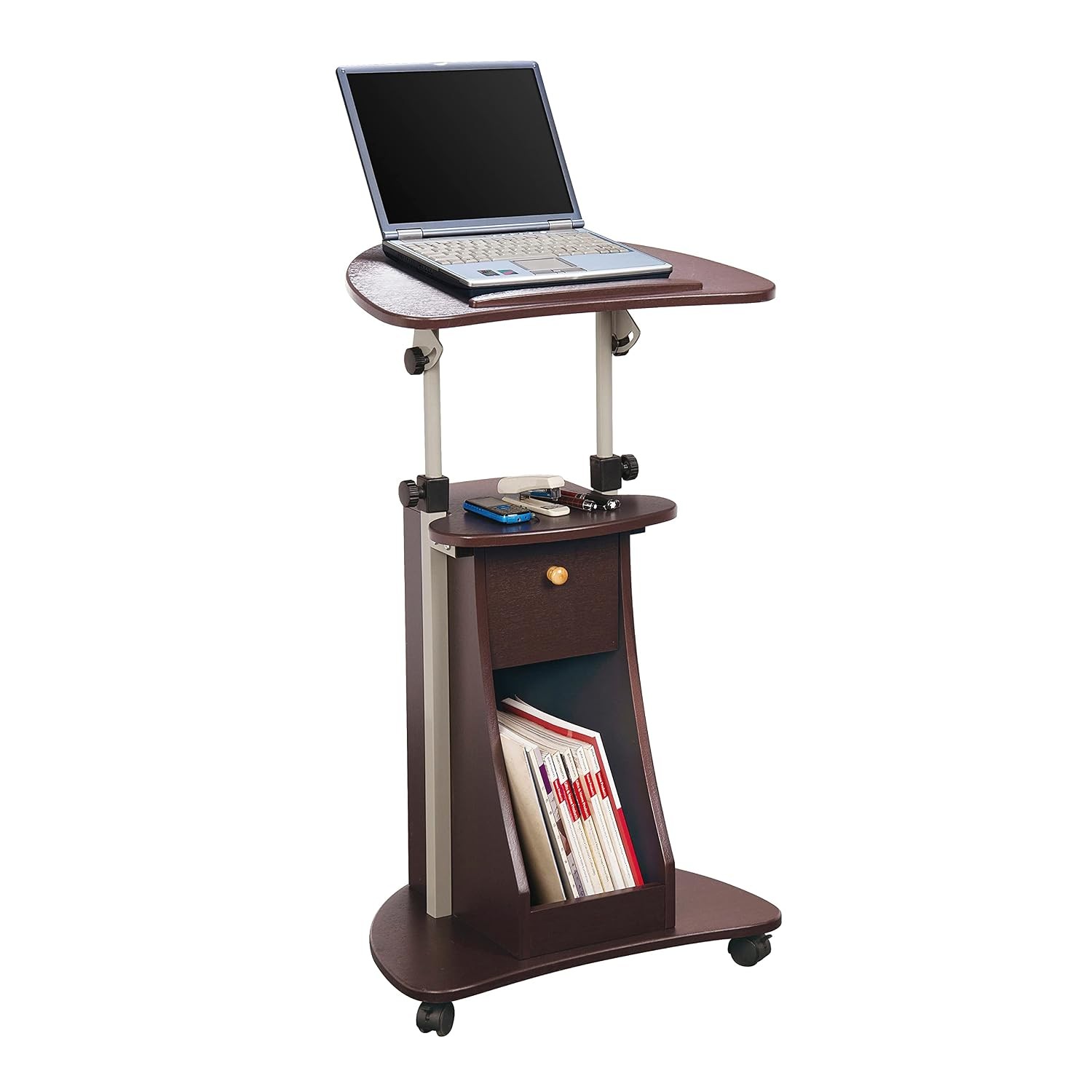 Adjustable Height Sit to Stand Medical Laptop Computer Storage Cart with