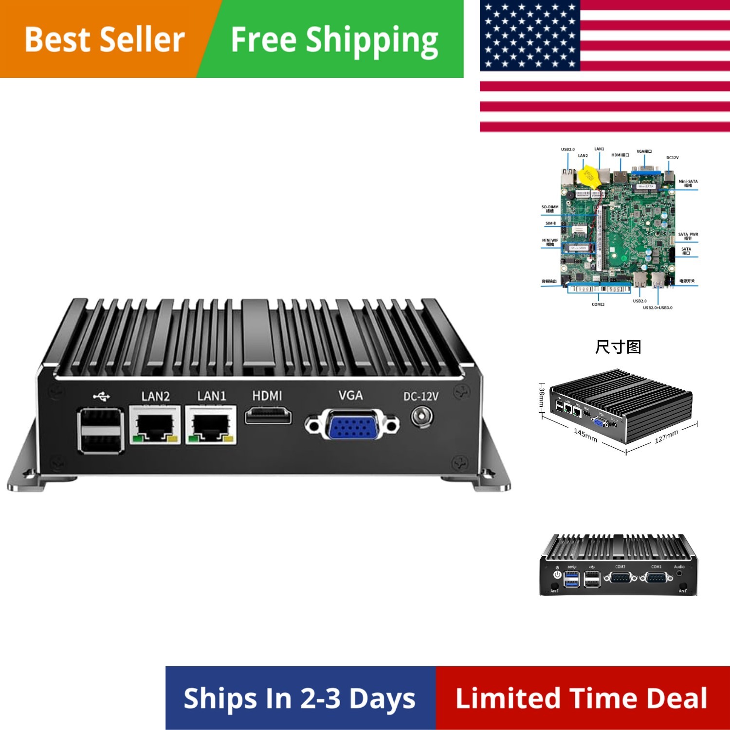 Fanless Mini PC, Industrial PC, Mini Computer Dual Core N2840, 4K HD+VGA, 2Gi...