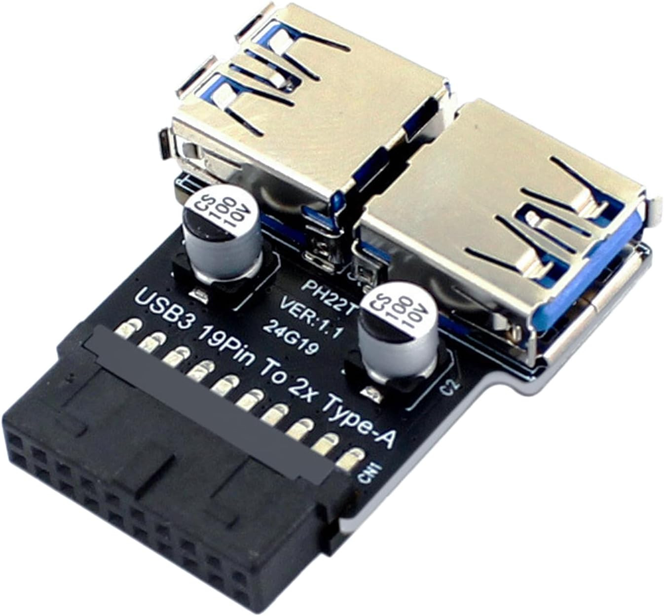 USB 3.0 Dual Port Adapter – 19/20 PIN to Dual USB 3.0 Female Header for PC