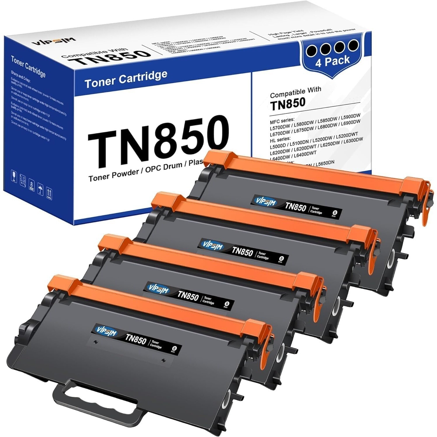 4 Pack Black TN850 Brother TN850 Hight Yield Toner Cartridge Compatible Brother
