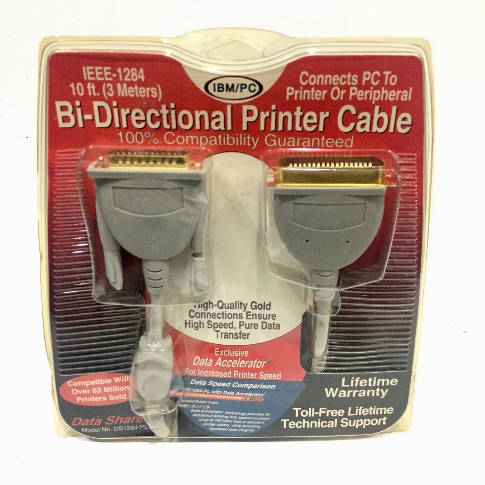 Genuine Data Share (DS1284PL) IEEE-1284 10 Foot Parallel Printer Cable
