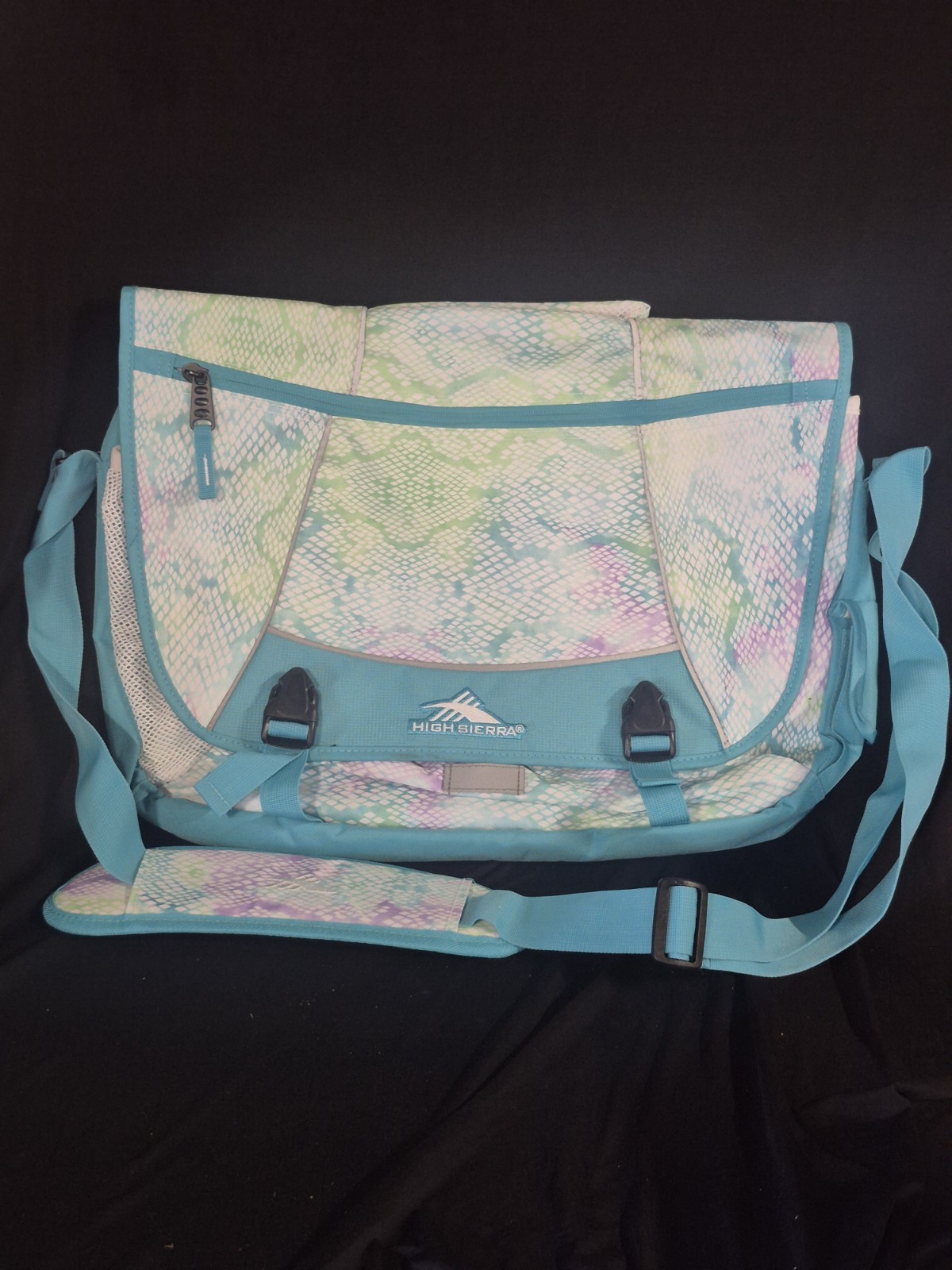 High Sierra Messenger Bag Laptop Book School Travel Aqua Purple Adjustable Strap