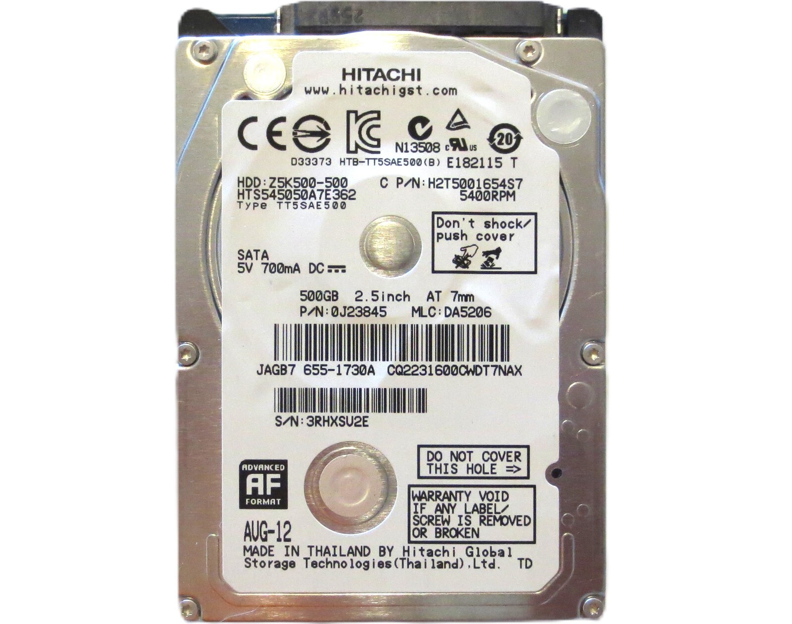 Hitachi HTS545050A7E362 0J23845 DA5206 Thailand 2.5" 500gb Sata hard drive 2012