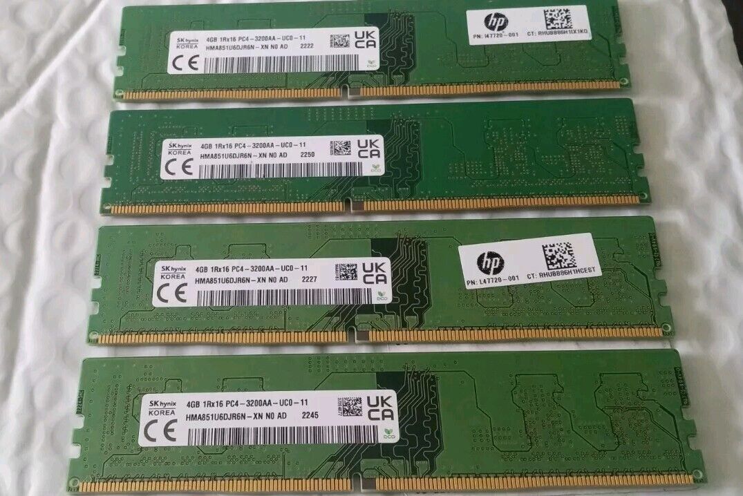 SK hynix 4x4GB (16GB) DDR4-3200 1Rx8 (HMA851U6DJR6N-XN) Desktop Memory RAM
