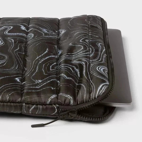 Heyday 15" Laptop Sleeve Case Black Marble Padded Zip Protective Cover - D16
