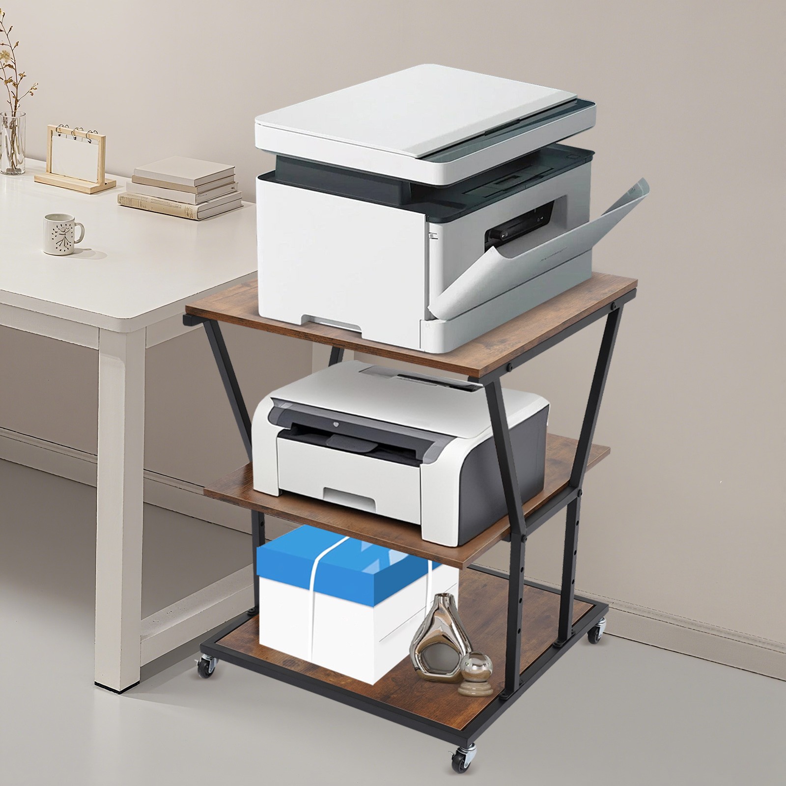 3-Tier Printer Stand for Home/Office Print Storage Cart with Adjustable Design