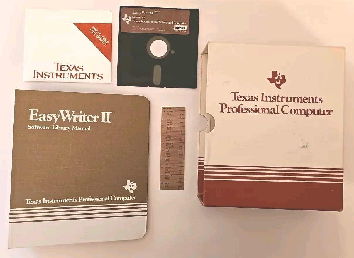 Vintage 1982 Texas Instruments Easy Writer 2 Ver 2.0 Diskette, Binder & Sleeve 
