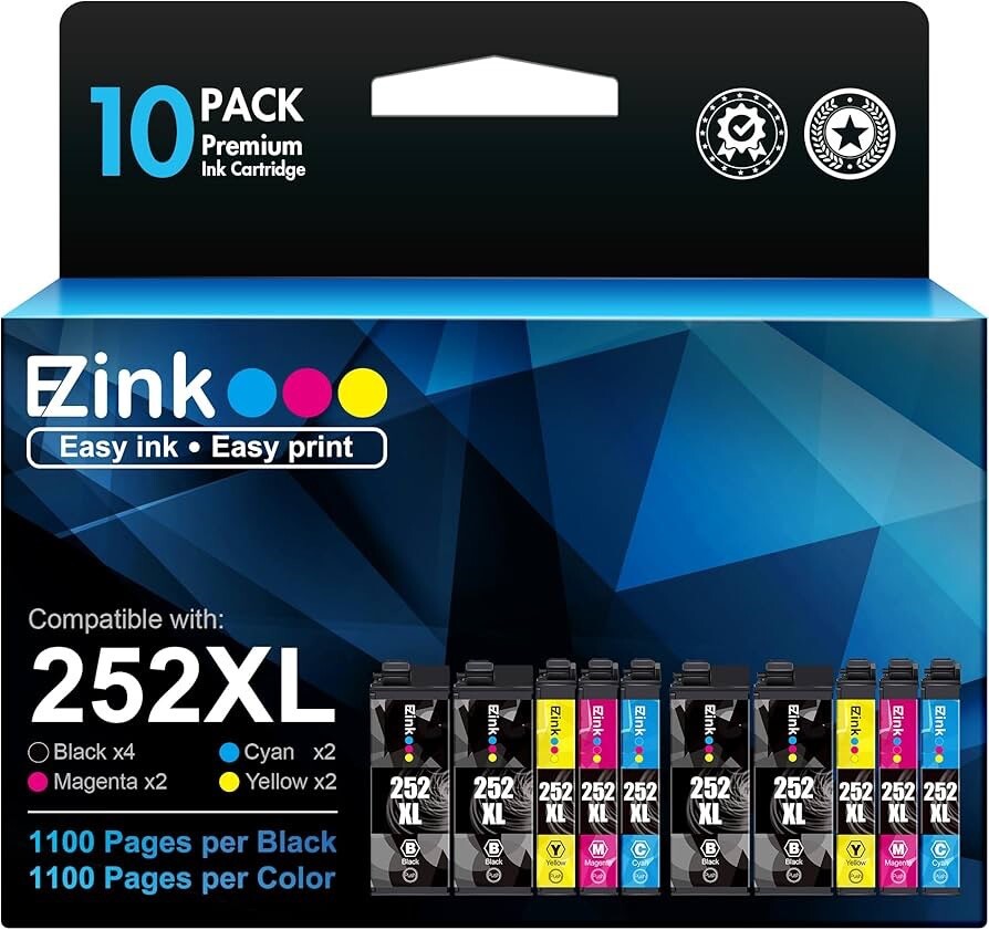 10-PACK E-Z Ink Cartridges Replacement for Epson 252XL - NEW