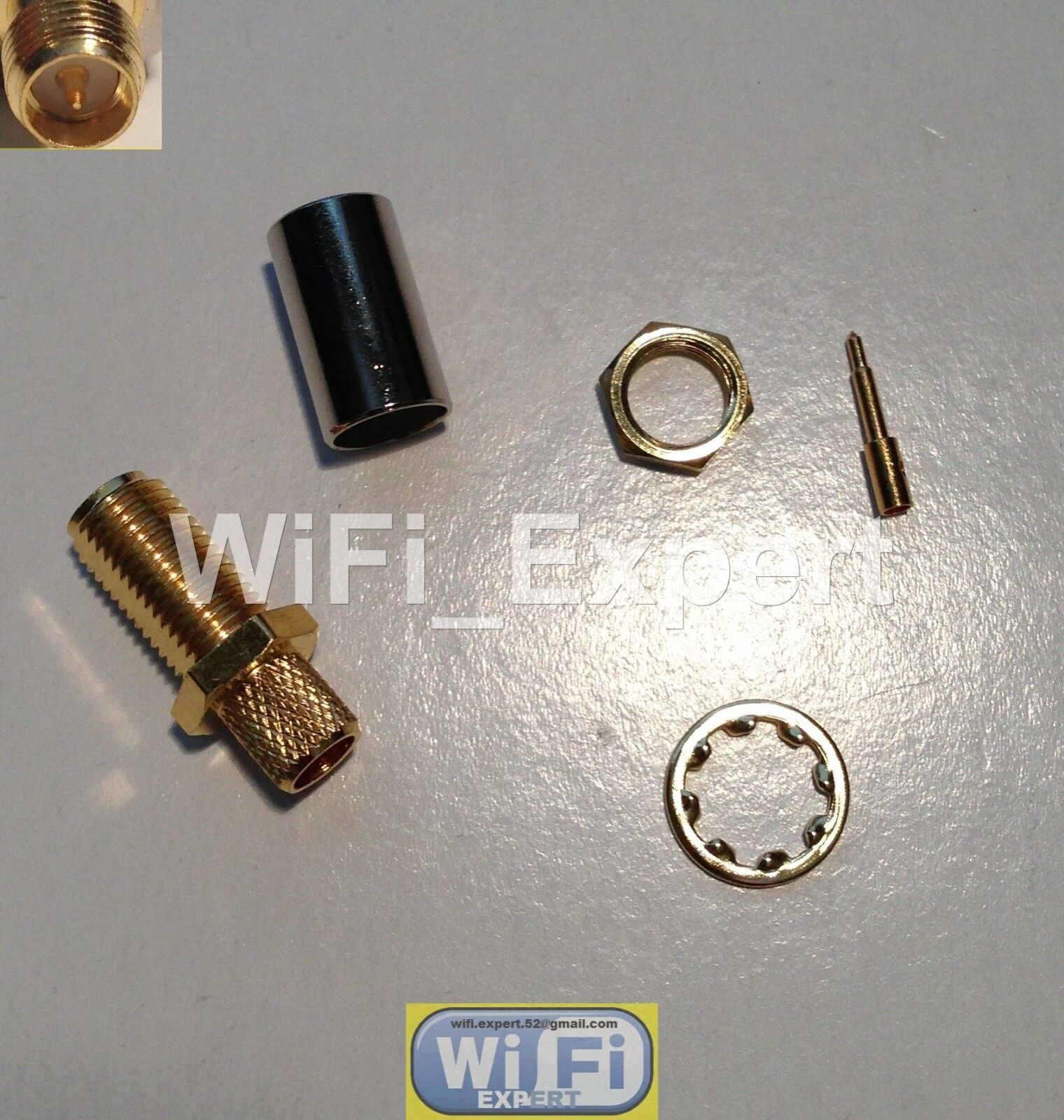 100 x RP-SMA Female Bulkhead male pin crimp for LMR240 RG8X cable RF Connector