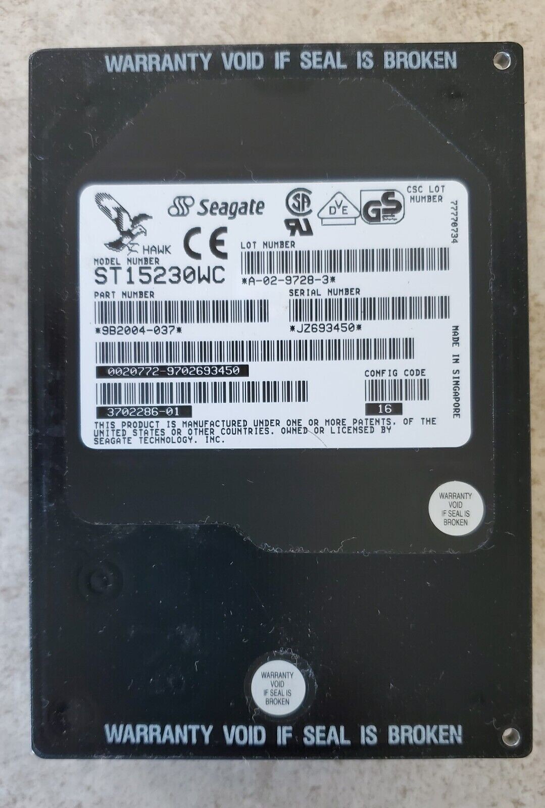 NOS Seagate Hawk ST15230WC 5.2GB 80-Pin SCSI 3.5" HH Hard Drive Enterprise Grade
