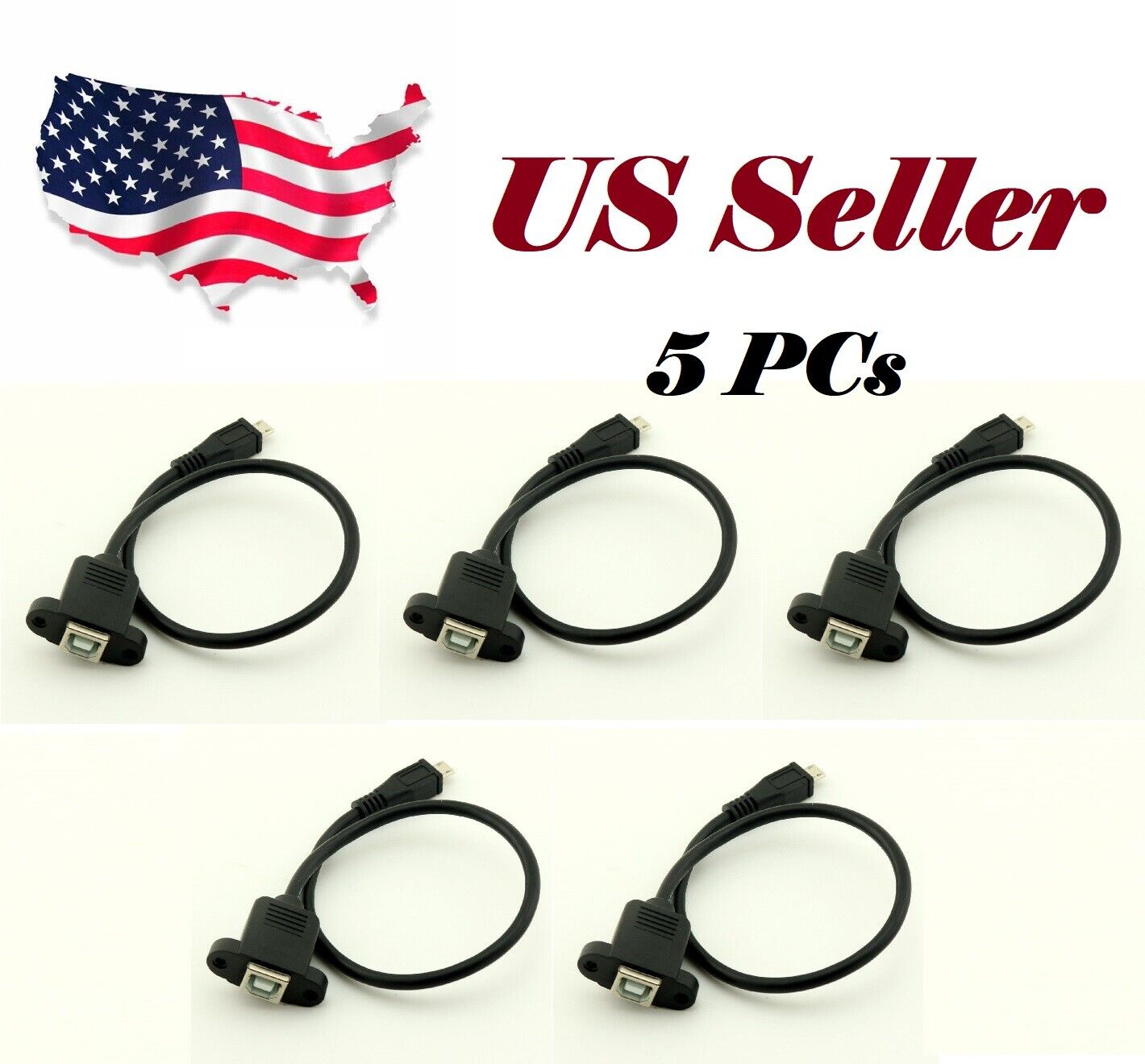5x USB 2.0 B Female Socket Printer Panel Mount To Micro USB 5 Pin Male Cable 1FT