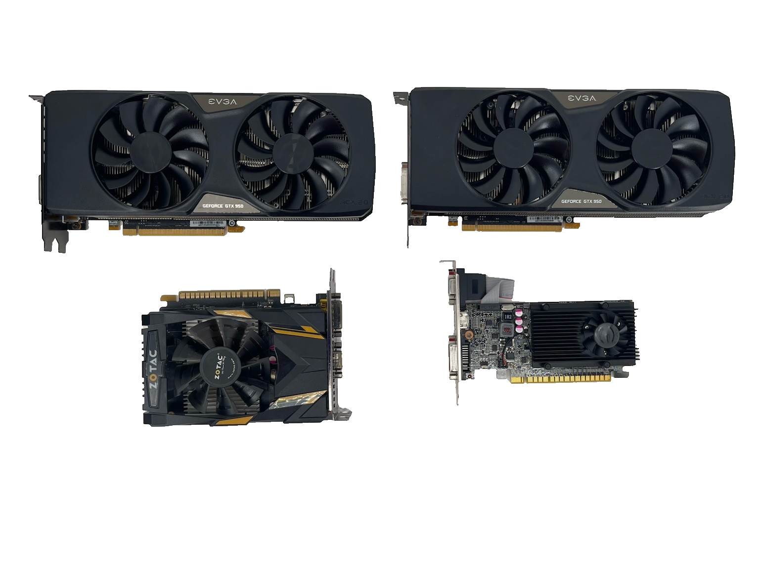 Lot of 4 Graphics Cards EVGA GTX 950 2GB ZOTAC GT 730 EVGA GT 610 GPU