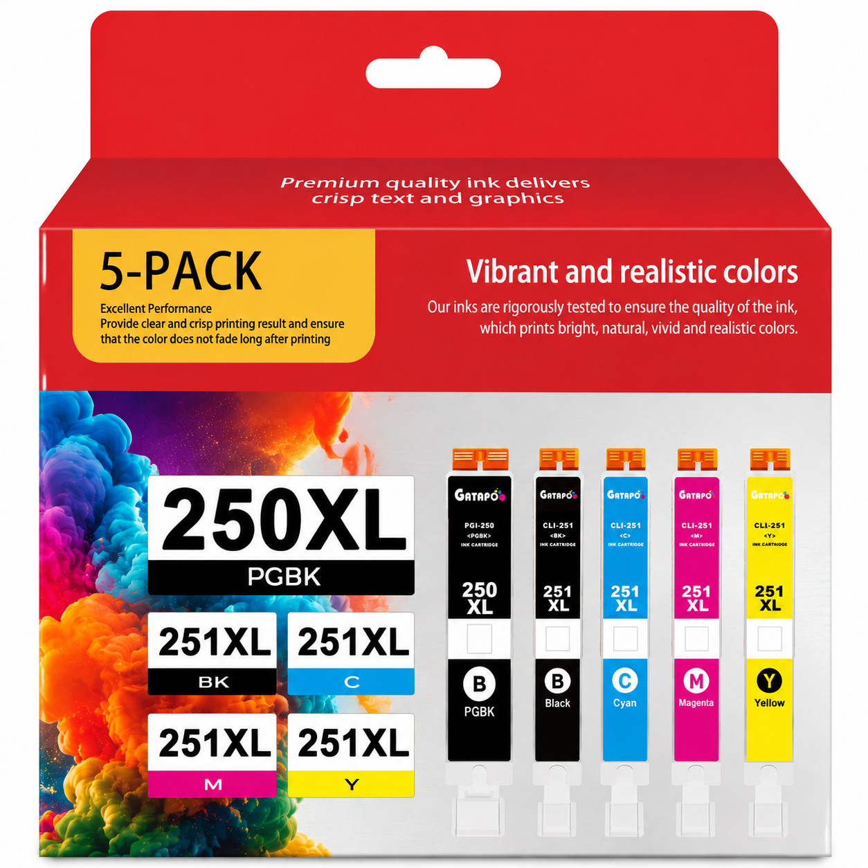 PGI-250XL CLI-251XL Ink Set (5-Pack) for Canon MX920 MX922 IP8720 Printers