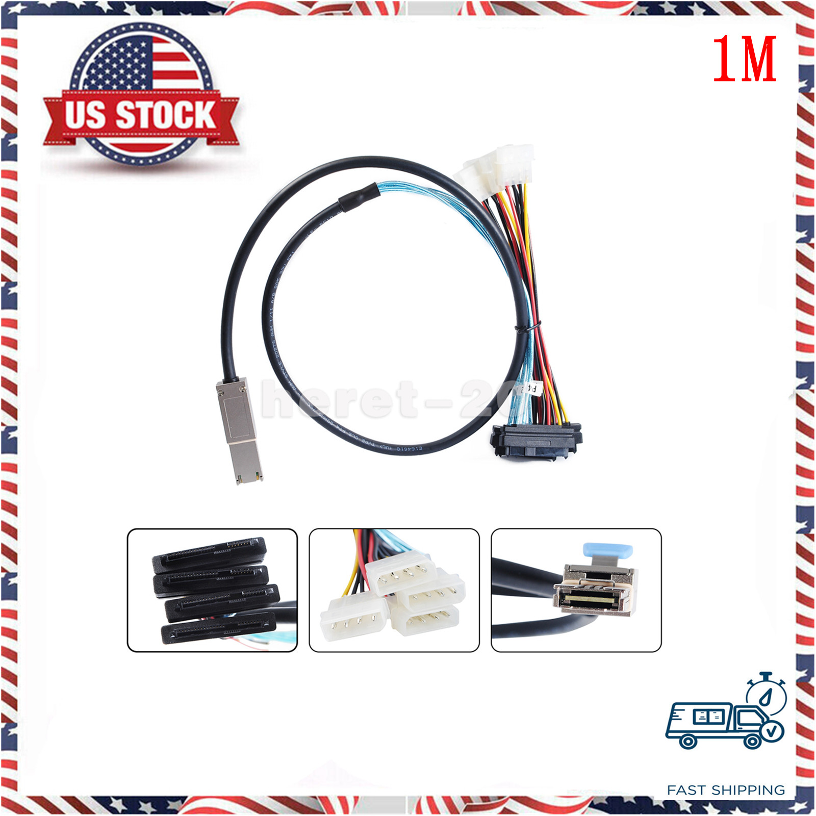  Mini SAS 26P SFF-8088 to 4 SFF 8482 SAS 29Pin With IDE Power Cabe 1M 3.3FT