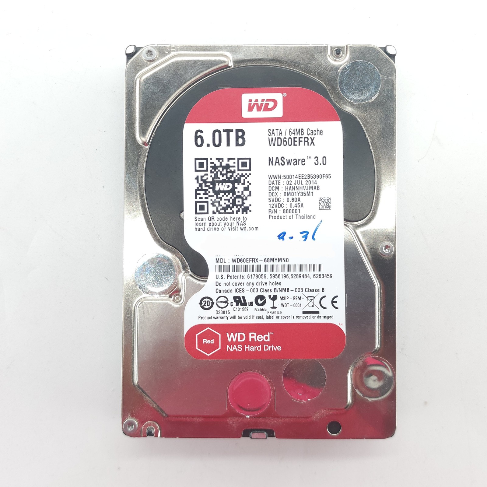 Western Digital WD 3.5" Red NAS 6TB SATA III 6Gbps HDD WD60EFRX, 66052hrs Tested