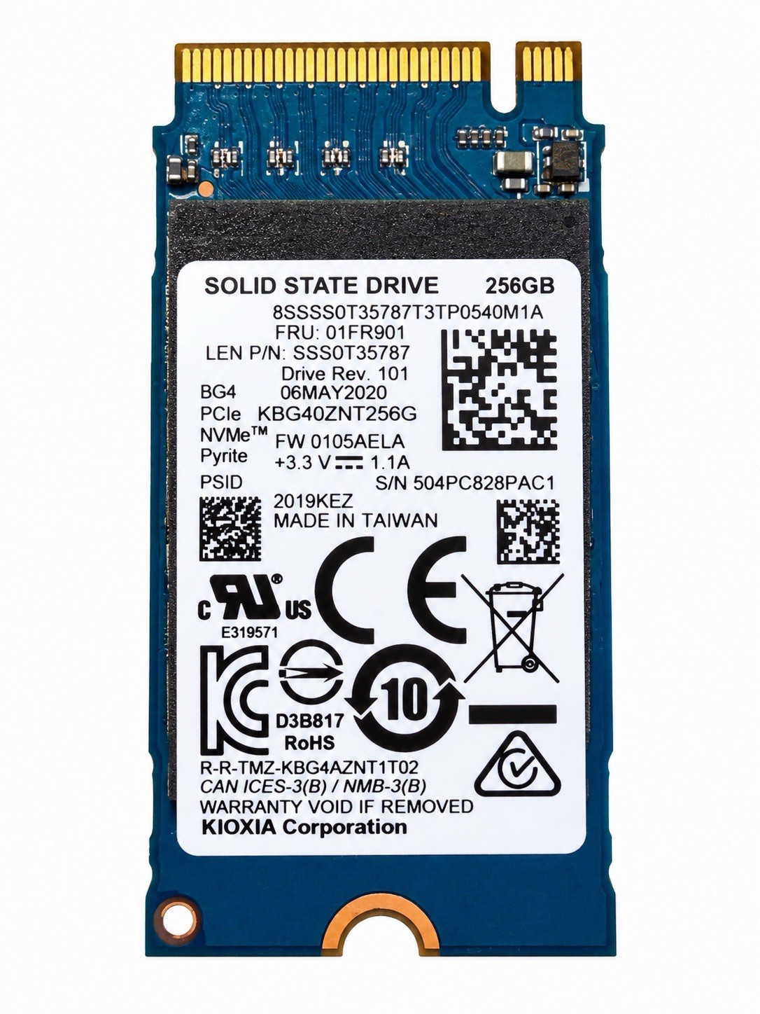 Kioxia Toshiba BG4 256GB NVMe PCIe M.2 2242 SSD KBG40ZNT256G Lenovo Tested