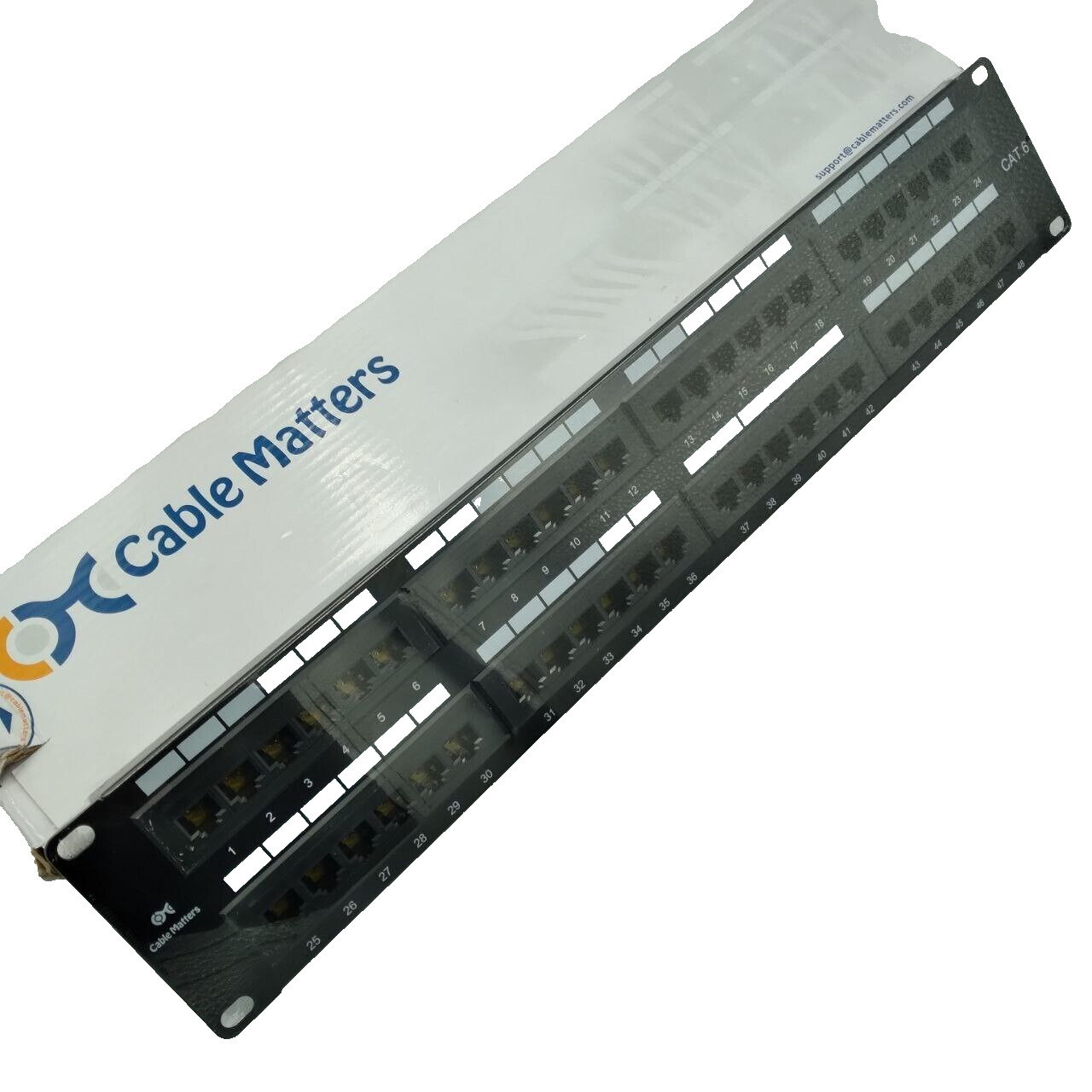 Cable Matters 24 Port Cat 6 Patch Panel 1U 19 Inch Rack or Wall Mount D Rings