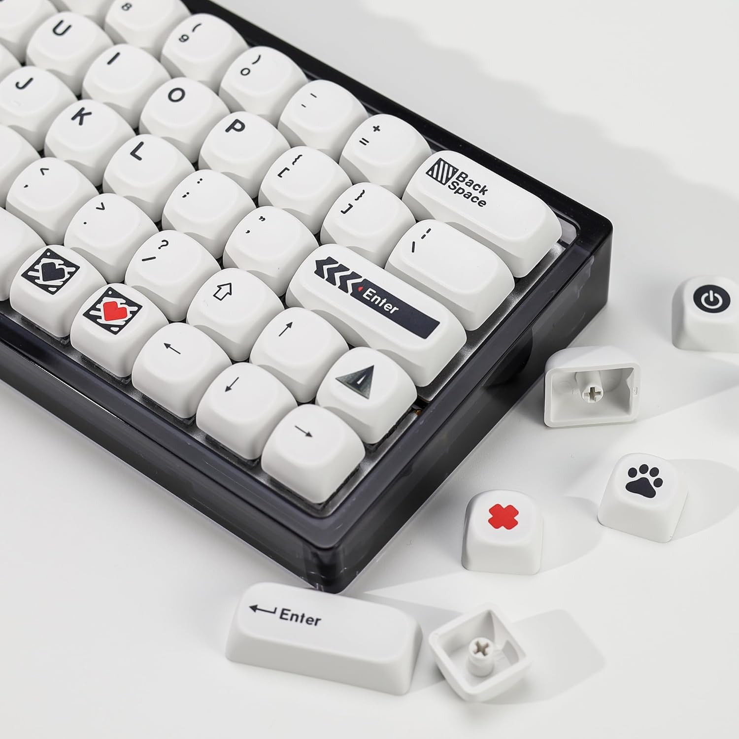 Minimal White KOA Profile Keycaps Set,135 Keys PBT Sublimation Custom Keycaps...