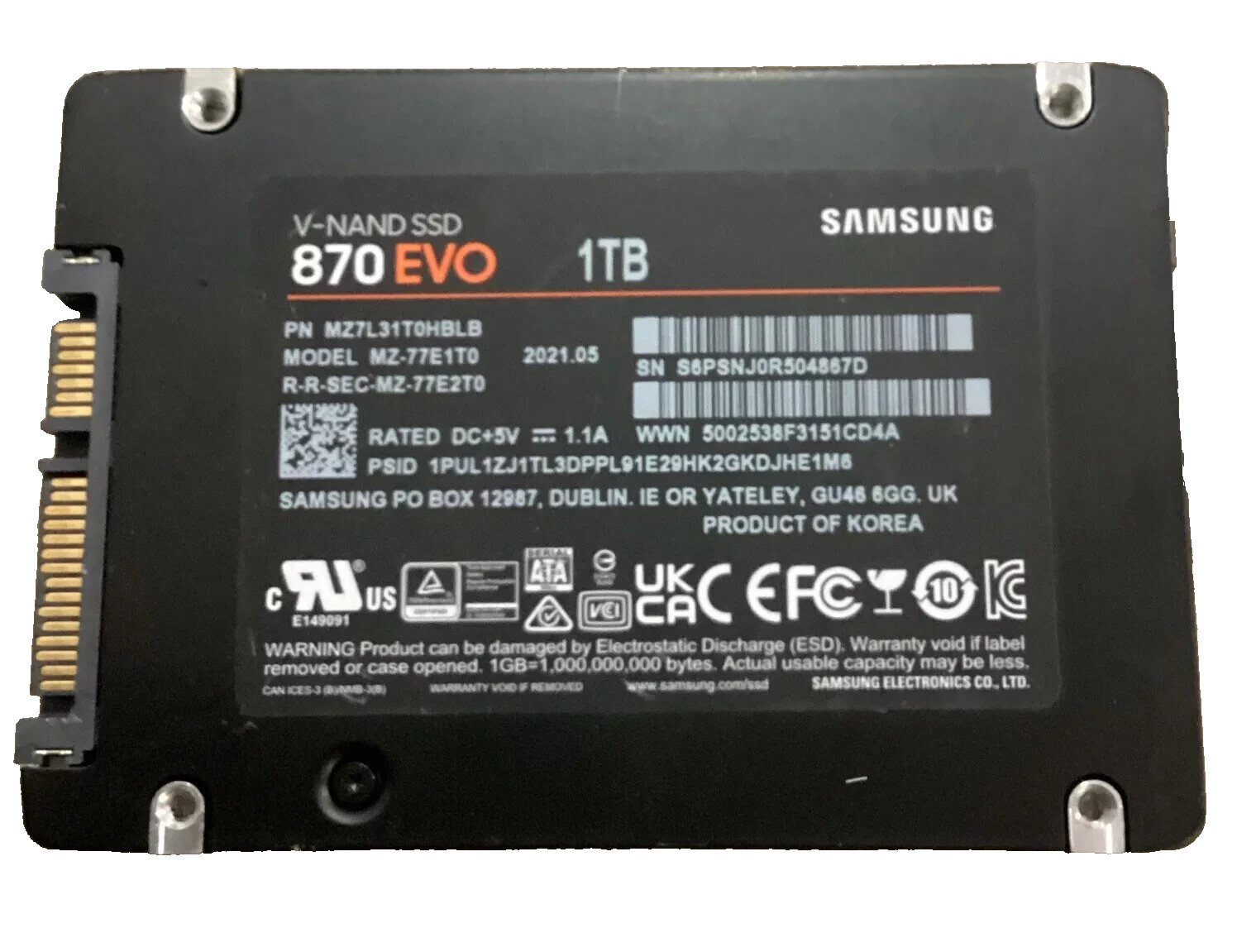 Samsung 870 EVO 1TB SATA III 2.5" Internal SSD MZ-77E1T0