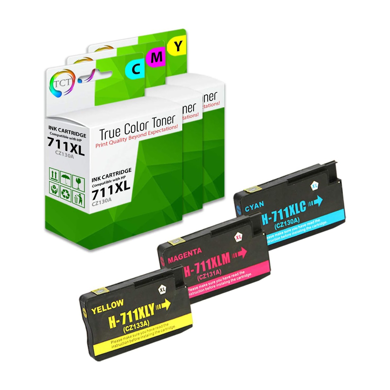 3Pk TCT Compatible 711 XL 711XL HY CMY Color Combo For HP DesignJet T120 T520