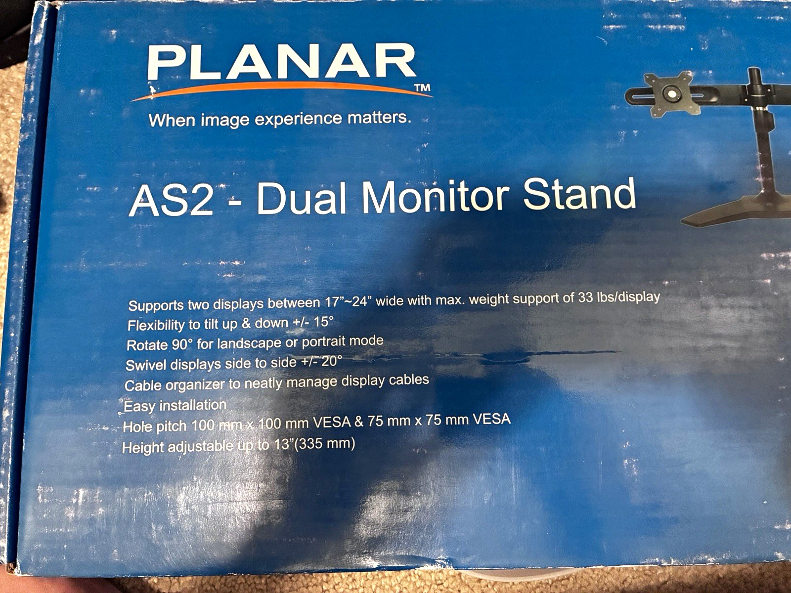 Planar AS2 Dual Monitor Stand Black VESA 75x75/100x100 Height Adjust to 13”