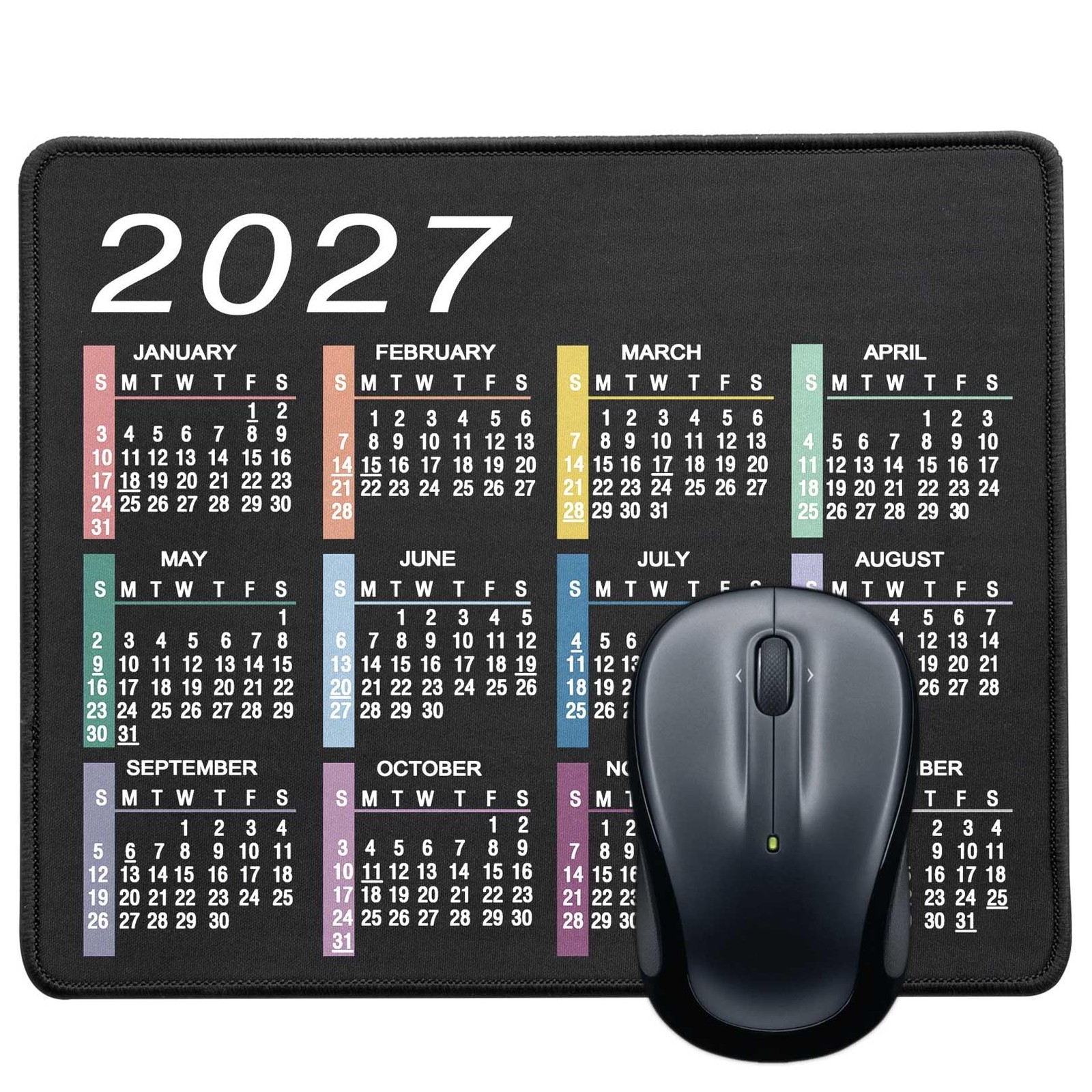 Mouse Pad, Jet Black, 9.5 x 7.8 in, 2027 Calendar