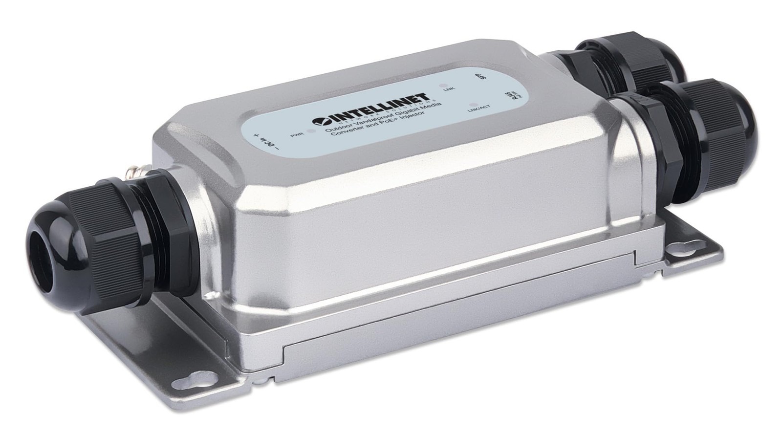 Intellinet Outdoor Gigabit Media Converter PoE+ Injector, IP67 IK10 Silver